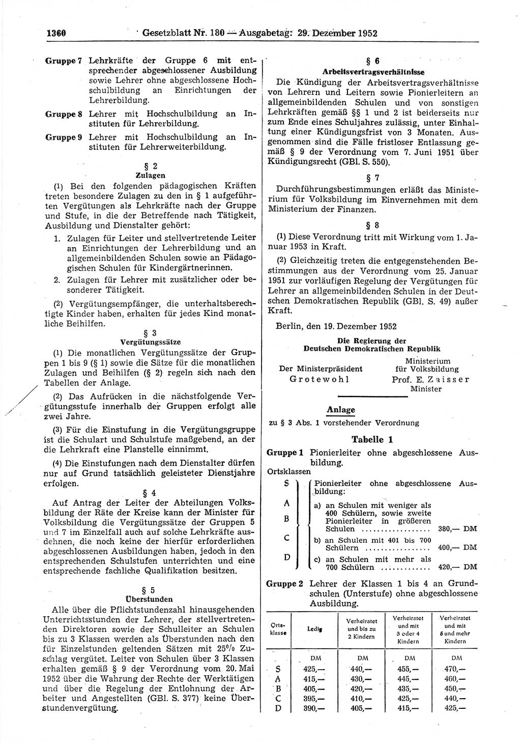 Gesetzblatt (GBl.) der Deutschen Demokratischen Republik (DDR) 1952, Seite 1360 (GBl. DDR 1952, S. 1360)