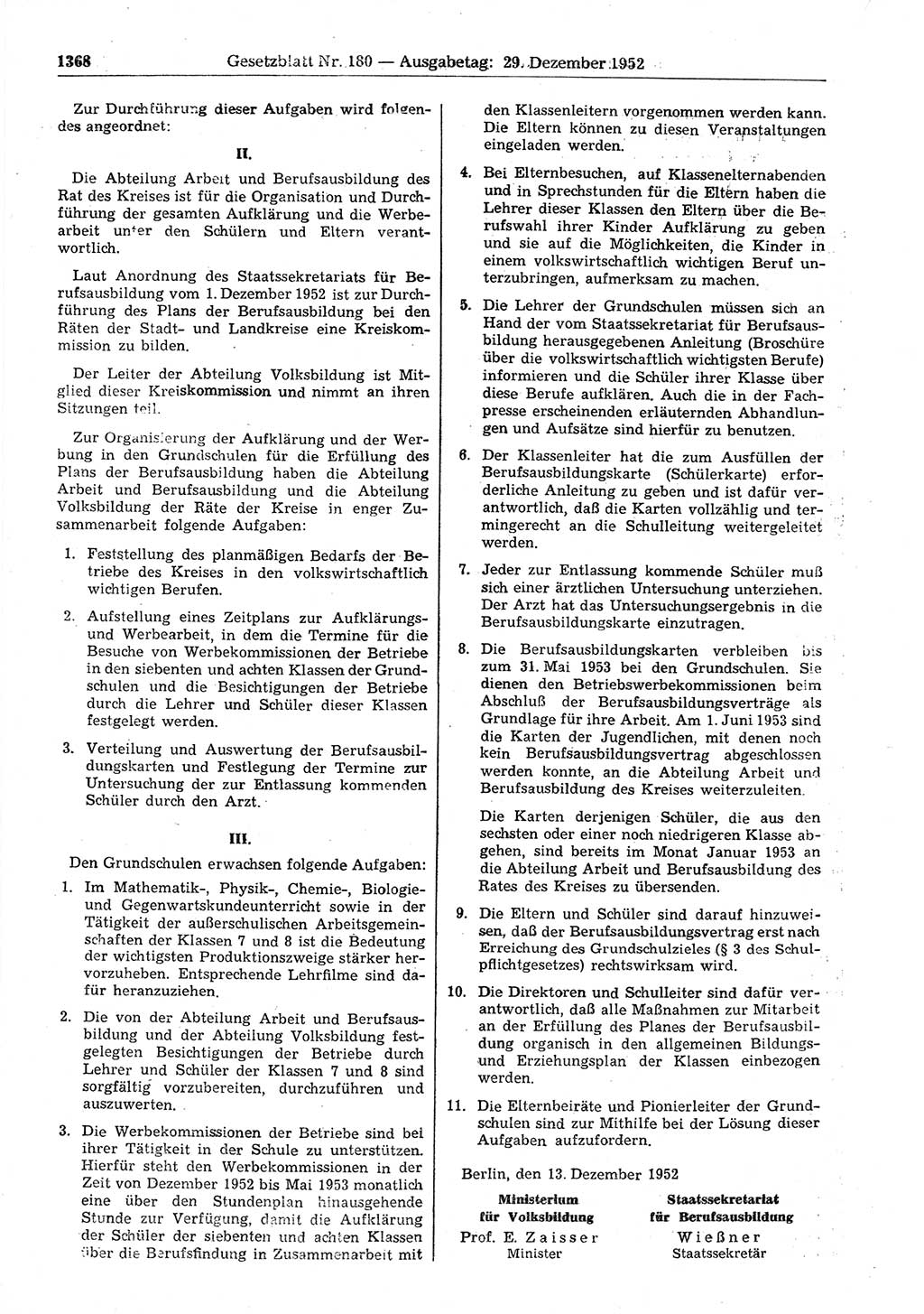 Gesetzblatt (GBl.) der Deutschen Demokratischen Republik (DDR) 1952, Seite 1368 (GBl. DDR 1952, S. 1368)