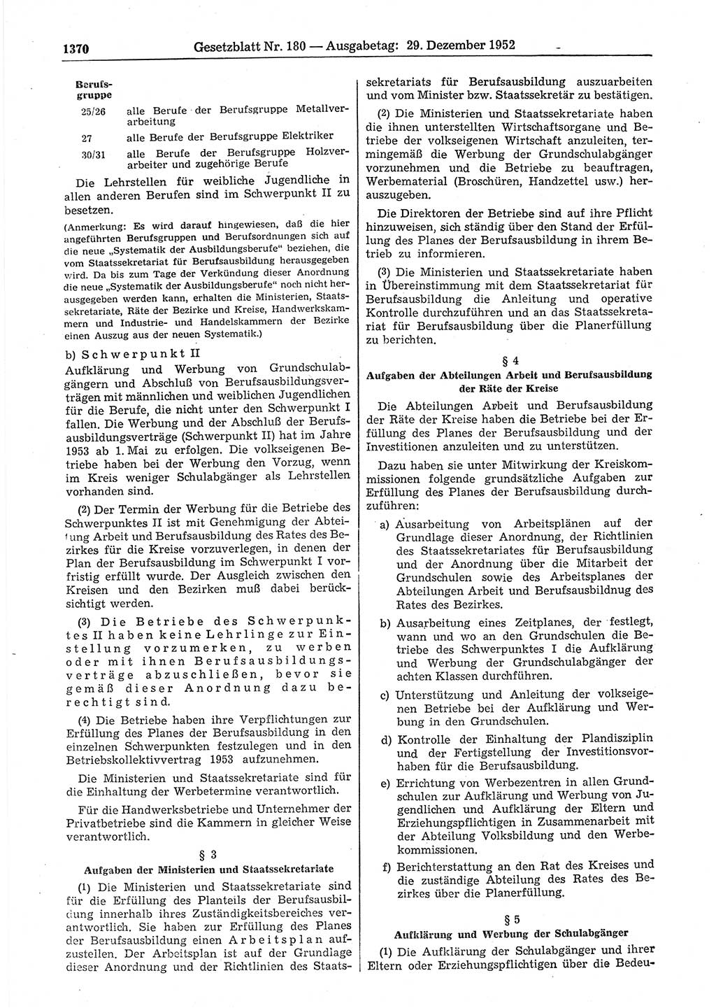 Gesetzblatt (GBl.) der Deutschen Demokratischen Republik (DDR) 1952, Seite 1370 (GBl. DDR 1952, S. 1370)