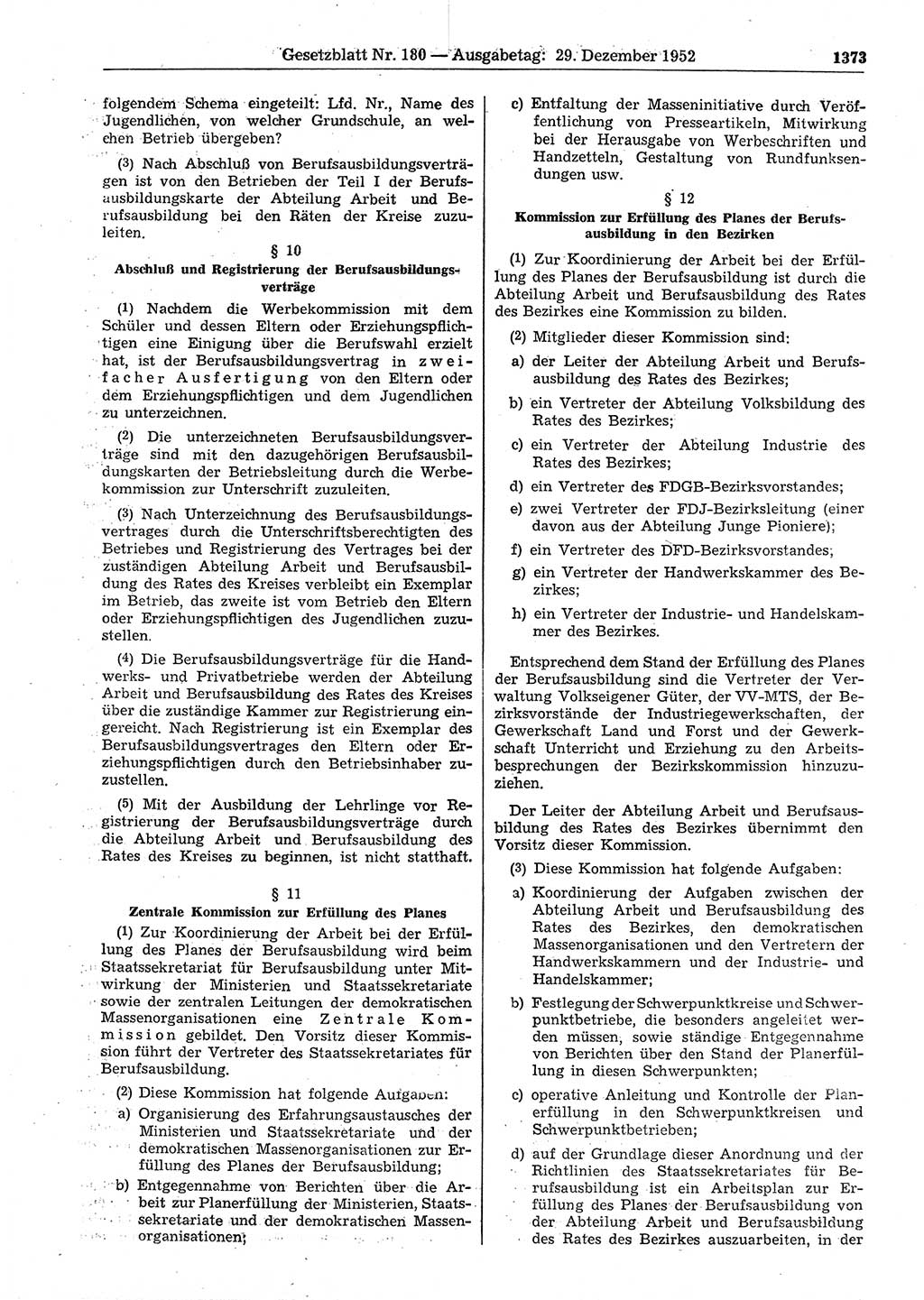 Gesetzblatt (GBl.) der Deutschen Demokratischen Republik (DDR) 1952, Seite 1373 (GBl. DDR 1952, S. 1373)