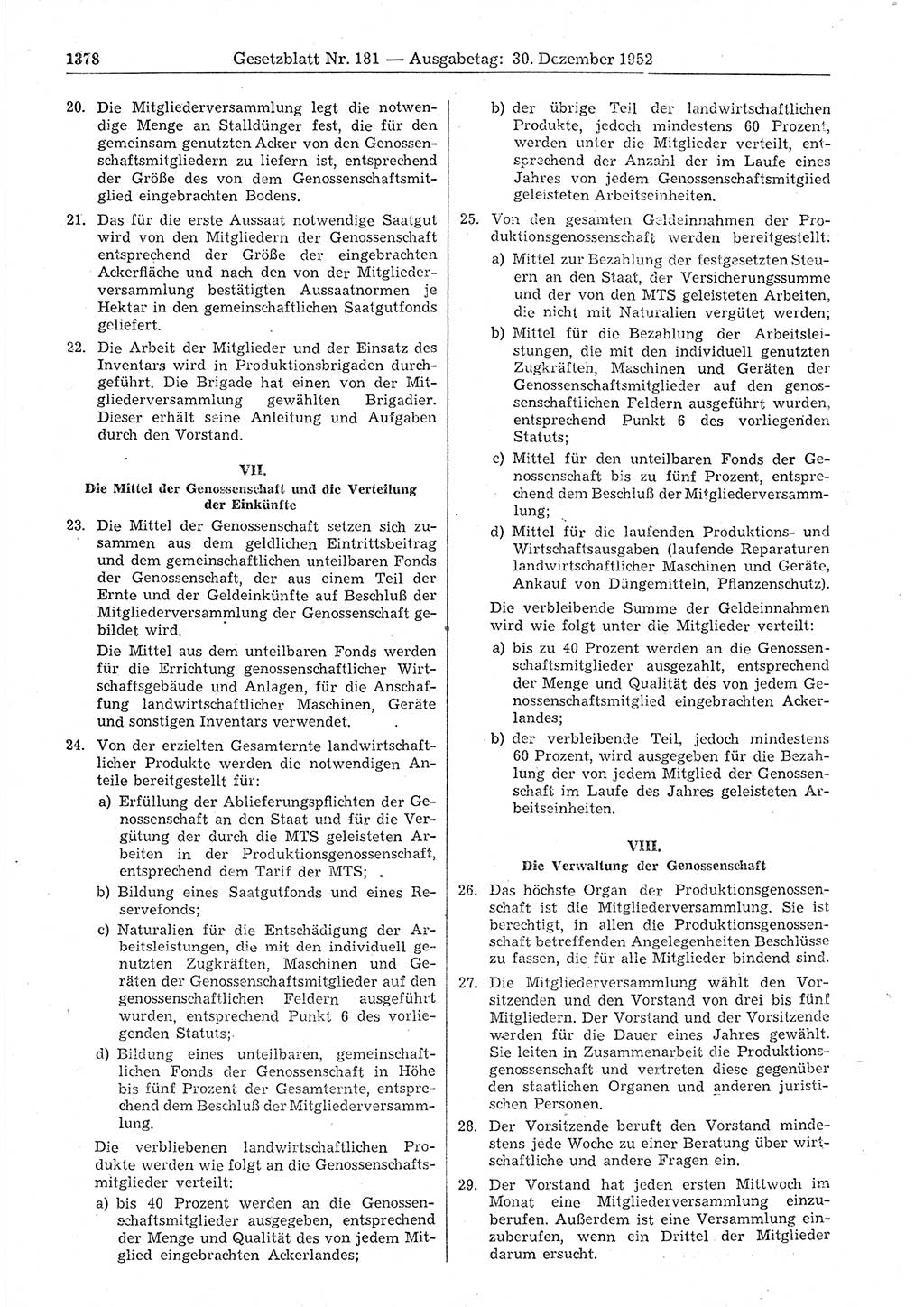 Gesetzblatt (GBl.) der Deutschen Demokratischen Republik (DDR) 1952, Seite 1378 (GBl. DDR 1952, S. 1378)