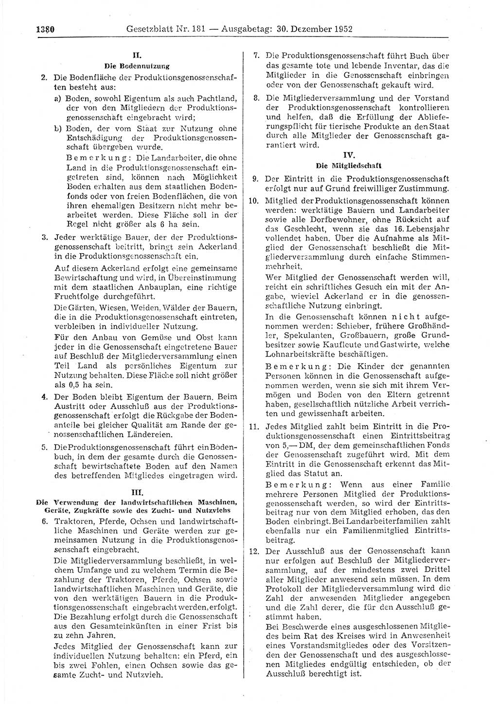Gesetzblatt (GBl.) der Deutschen Demokratischen Republik (DDR) 1952, Seite 1380 (GBl. DDR 1952, S. 1380)