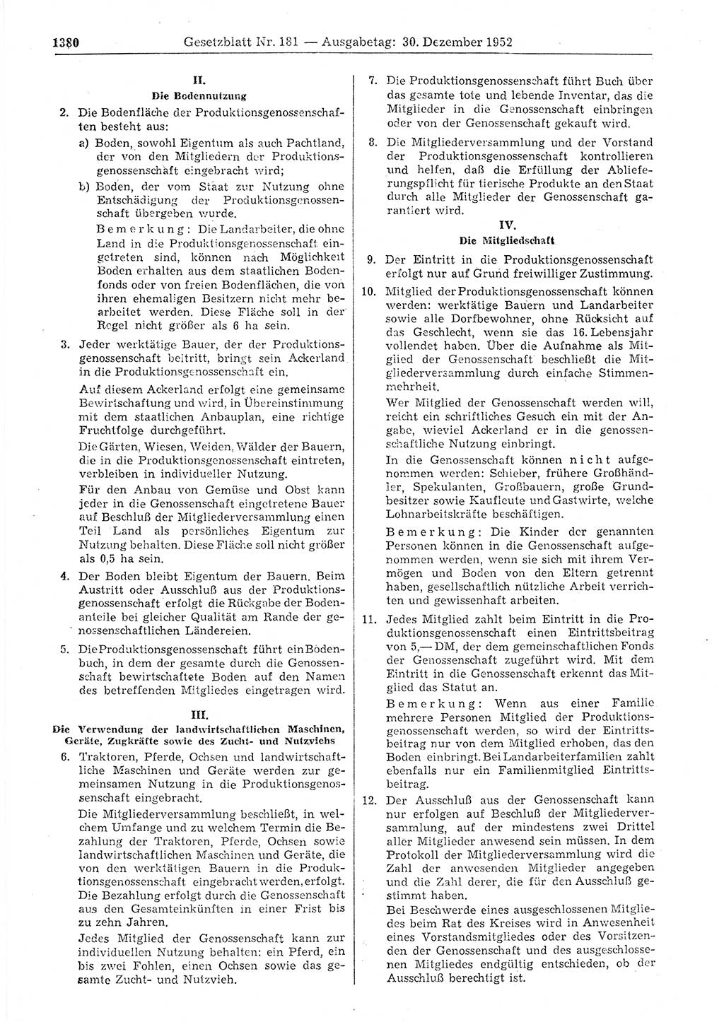 Gesetzblatt (GBl.) der Deutschen Demokratischen Republik (DDR) 1952, Seite 1380 (GBl. DDR 1952, S. 1380)