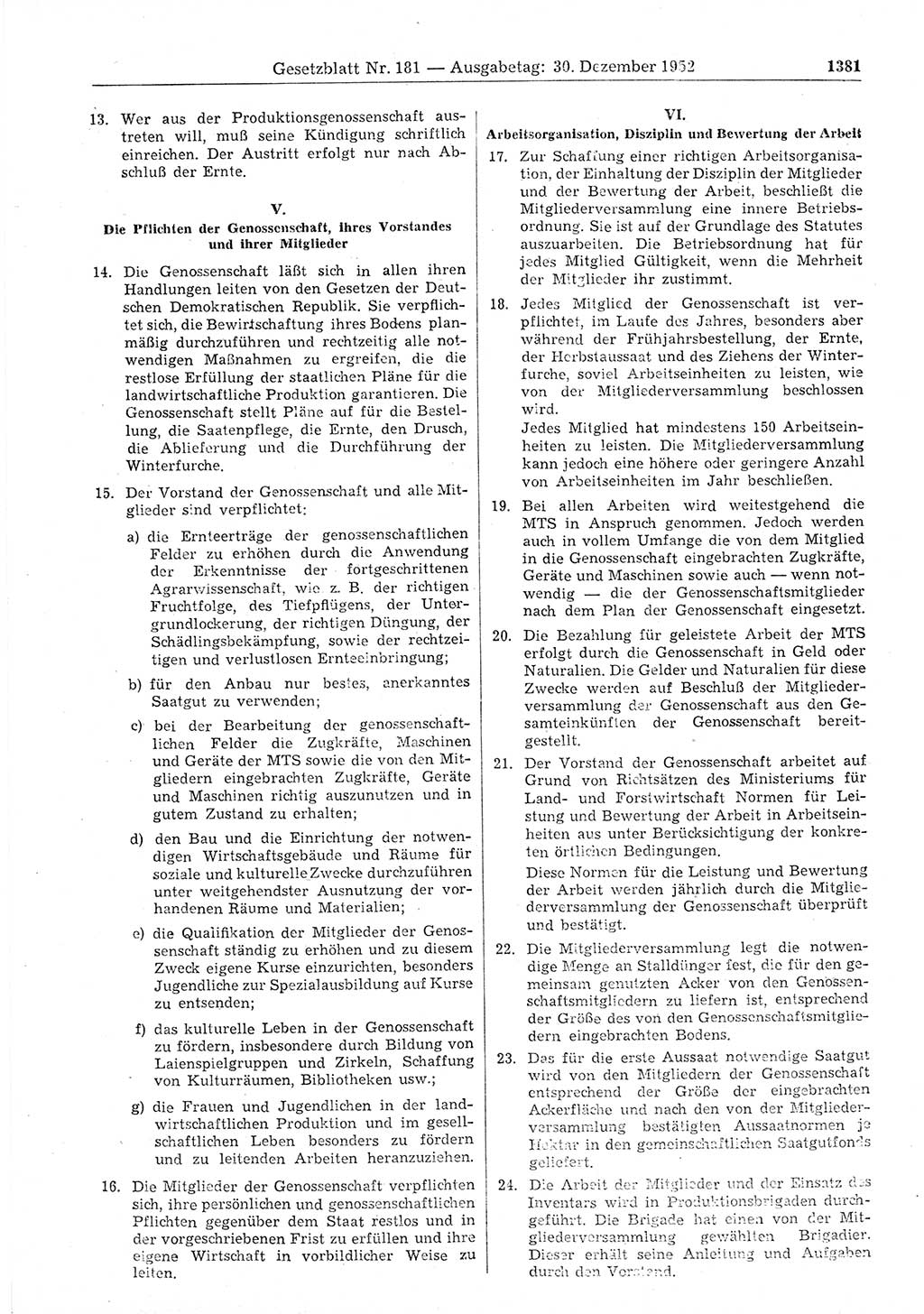 Gesetzblatt (GBl.) der Deutschen Demokratischen Republik (DDR) 1952, Seite 1381 (GBl. DDR 1952, S. 1381)