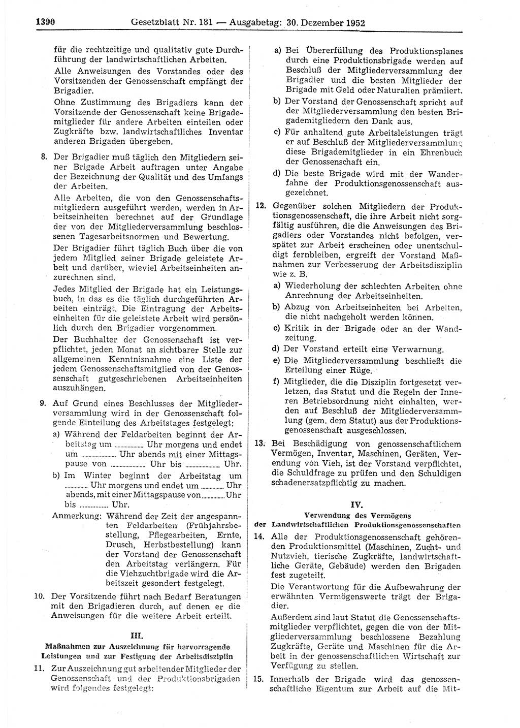 Gesetzblatt (GBl.) der Deutschen Demokratischen Republik (DDR) 1952, Seite 1390 (GBl. DDR 1952, S. 1390)