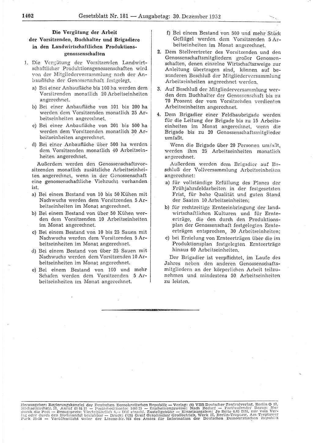 Gesetzblatt (GBl.) der Deutschen Demokratischen Republik (DDR) 1952, Seite 1402 (GBl. DDR 1952, S. 1402)