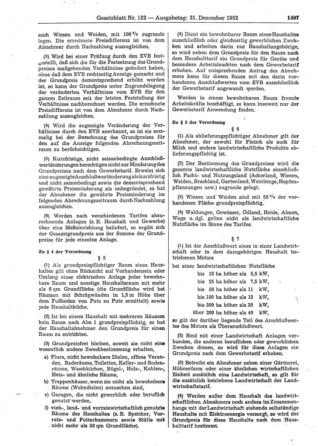 Gesetzblatt (GBl.) der Deutschen Demokratischen Republik (DDR) 1952, Seite 1407 (GBl. DDR 1952, S. 1407)