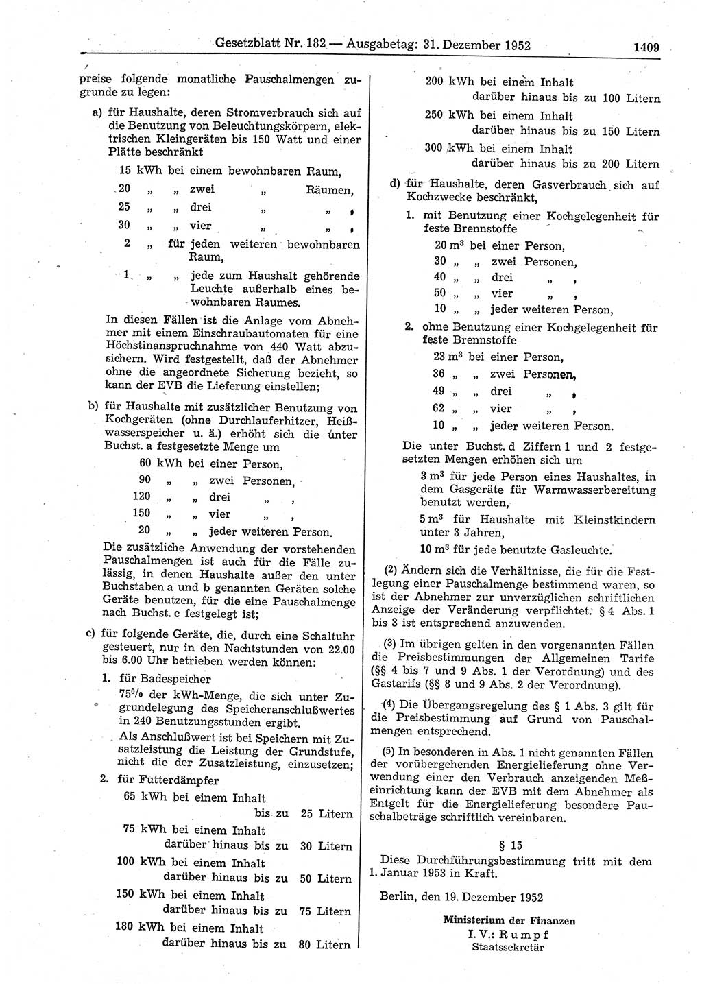 Gesetzblatt (GBl.) der Deutschen Demokratischen Republik (DDR) 1952, Seite 1409 (GBl. DDR 1952, S. 1409)