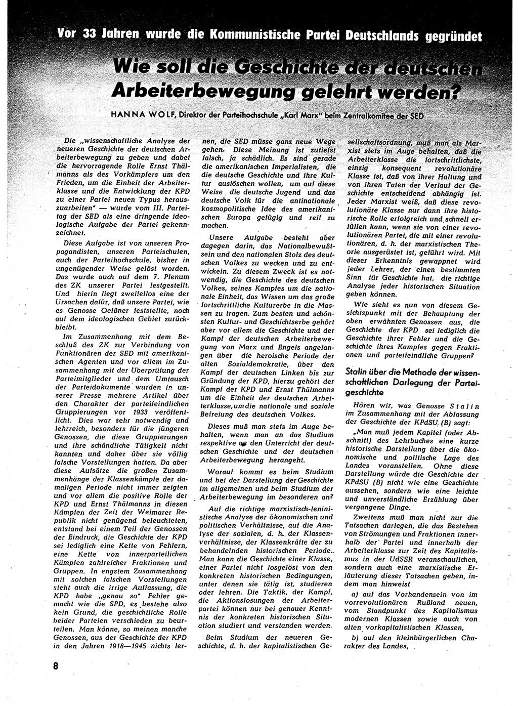 Neuer Weg (NW), Halbmonatsschrift für aktuelle Fragen der Arbeiterbewegung [Zentralkomitee (ZK) Sozialistische Einheitspartei Deutschlands (SED)], 7. Jahrgang [Deutsche Demokratische Republik (DDR)] 1952, Heft 1/8 (NW ZK SED DDR 1952, H. 1/8)