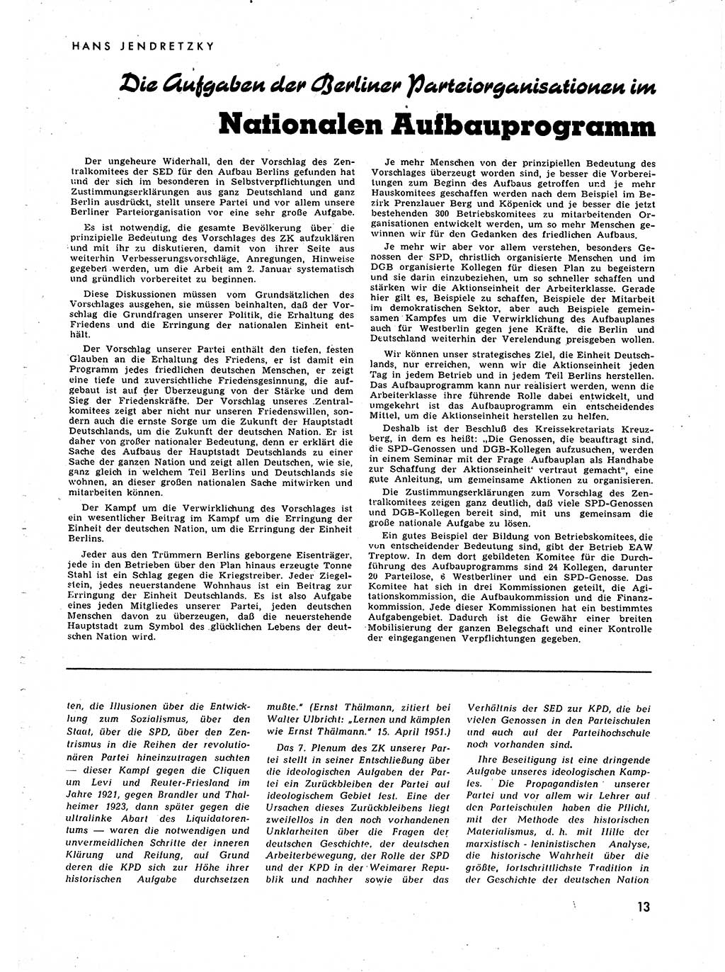 Neuer Weg (NW), Halbmonatsschrift für aktuelle Fragen der Arbeiterbewegung [Zentralkomitee (ZK) Sozialistische Einheitspartei Deutschlands (SED)], 7. Jahrgang [Deutsche Demokratische Republik (DDR)] 1952, Heft 1/13 (NW ZK SED DDR 1952, H. 1/13)