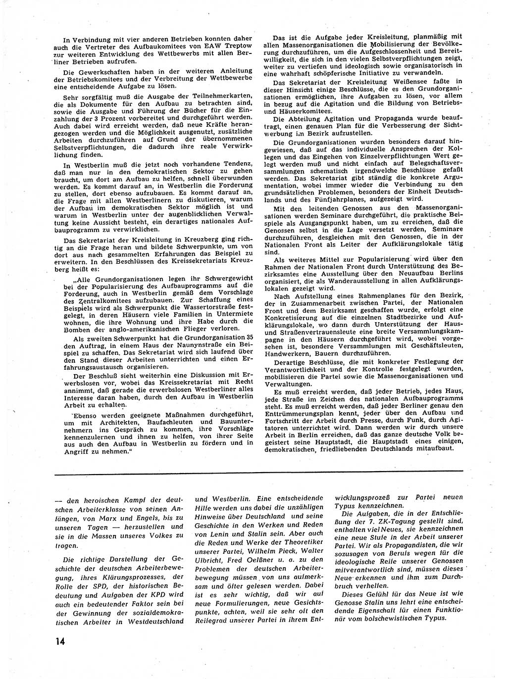 Neuer Weg (NW), Halbmonatsschrift für aktuelle Fragen der Arbeiterbewegung [Zentralkomitee (ZK) Sozialistische Einheitspartei Deutschlands (SED)], 7. Jahrgang [Deutsche Demokratische Republik (DDR)] 1952, Heft 1/14 (NW ZK SED DDR 1952, H. 1/14)