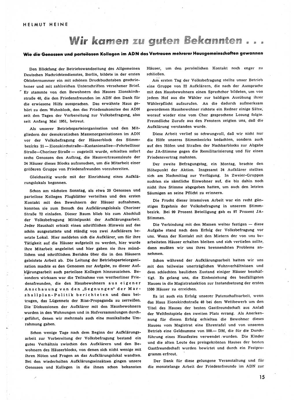 Neuer Weg (NW), Halbmonatsschrift für aktuelle Fragen der Arbeiterbewegung [Zentralkomitee (ZK) Sozialistische Einheitspartei Deutschlands (SED)], 7. Jahrgang [Deutsche Demokratische Republik (DDR)] 1952, Heft 1/15 (NW ZK SED DDR 1952, H. 1/15)