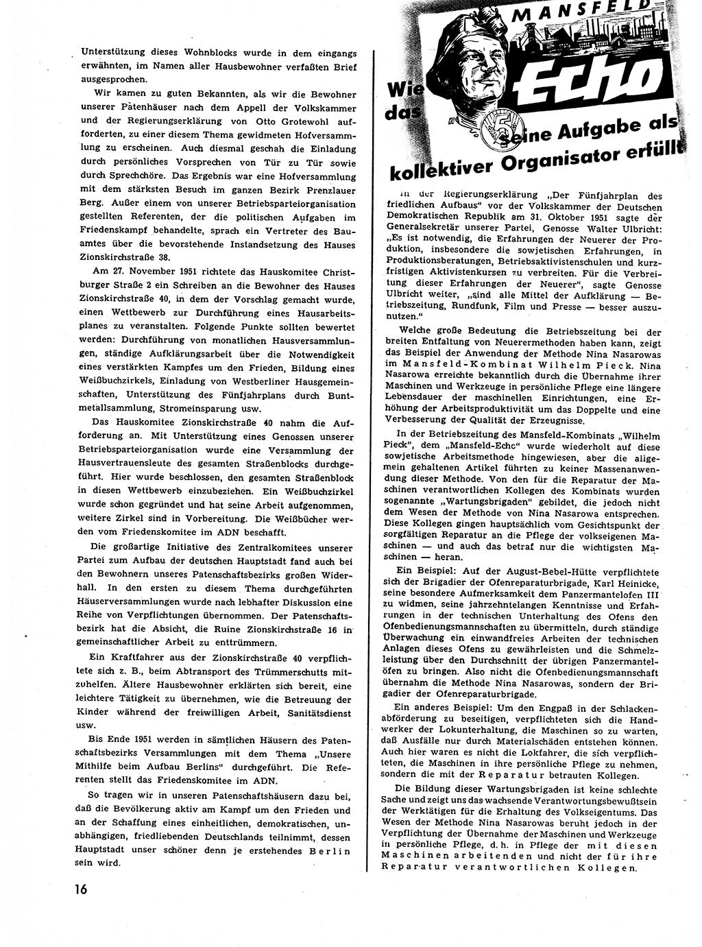 Neuer Weg (NW), Halbmonatsschrift für aktuelle Fragen der Arbeiterbewegung [Zentralkomitee (ZK) Sozialistische Einheitspartei Deutschlands (SED)], 7. Jahrgang [Deutsche Demokratische Republik (DDR)] 1952, Heft 1/16 (NW ZK SED DDR 1952, H. 1/16)