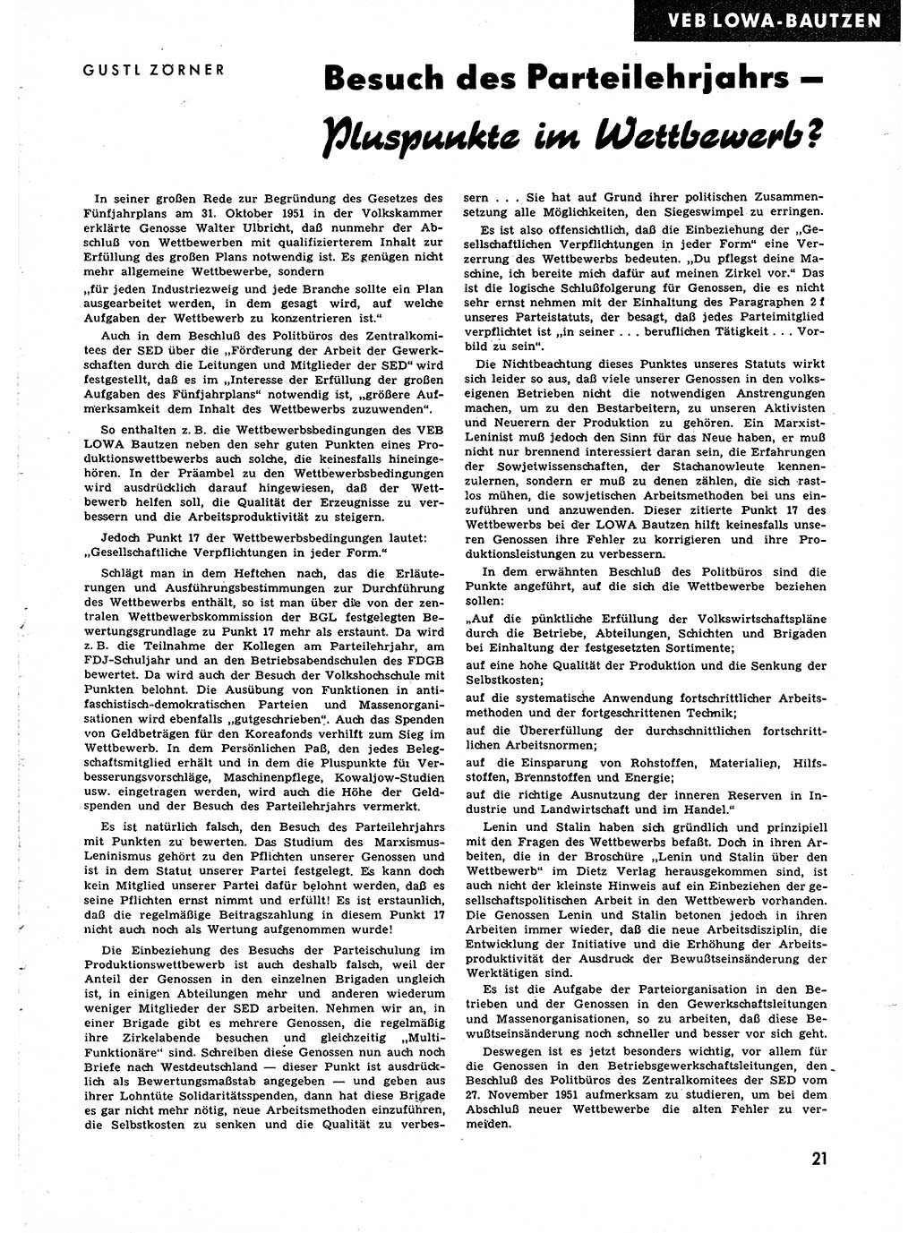 Neuer Weg (NW), Halbmonatsschrift für aktuelle Fragen der Arbeiterbewegung [Zentralkomitee (ZK) Sozialistische Einheitspartei Deutschlands (SED)], 7. Jahrgang [Deutsche Demokratische Republik (DDR)] 1952, Heft 1/21 (NW ZK SED DDR 1952, H. 1/21)