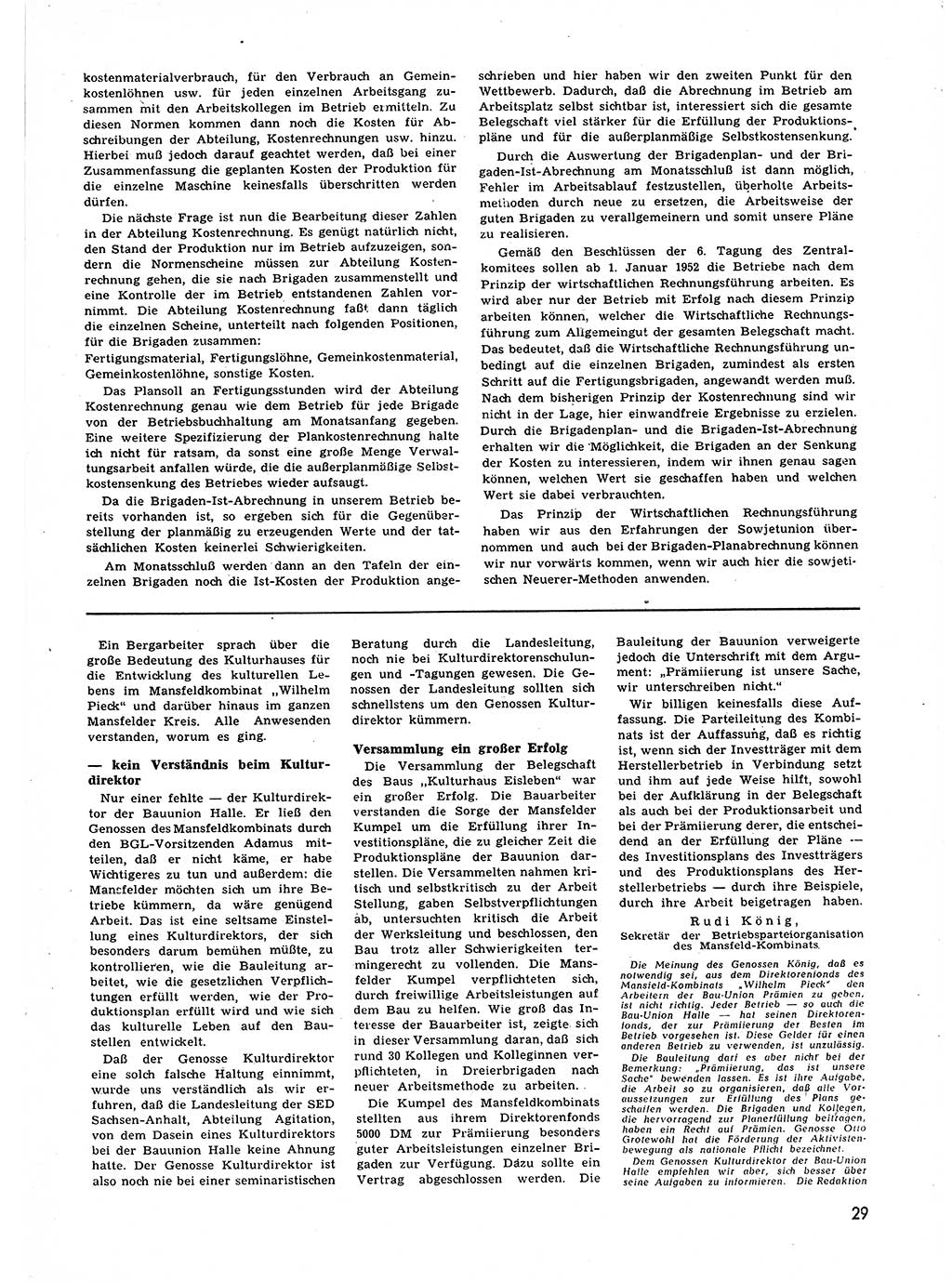 Neuer Weg (NW), Halbmonatsschrift für aktuelle Fragen der Arbeiterbewegung [Zentralkomitee (ZK) Sozialistische Einheitspartei Deutschlands (SED)], 7. Jahrgang [Deutsche Demokratische Republik (DDR)] 1952, Heft 1/29 (NW ZK SED DDR 1952, H. 1/29)