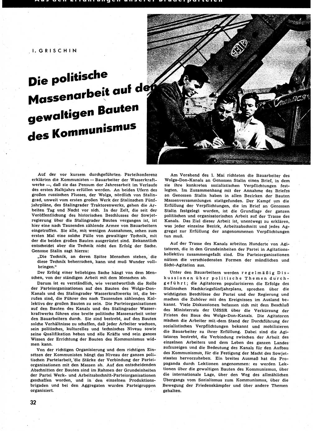 Neuer Weg (NW), Halbmonatsschrift für aktuelle Fragen der Arbeiterbewegung [Zentralkomitee (ZK) Sozialistische Einheitspartei Deutschlands (SED)], 7. Jahrgang [Deutsche Demokratische Republik (DDR)] 1952, Heft 1/32 (NW ZK SED DDR 1952, H. 1/32)