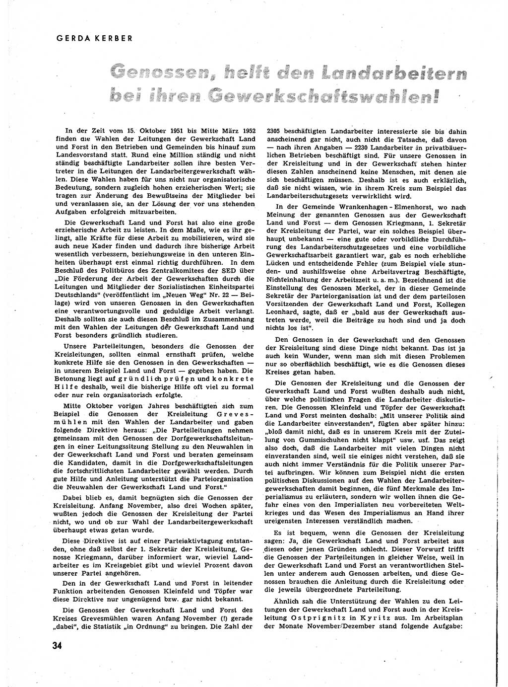 Neuer Weg (NW), Halbmonatsschrift für aktuelle Fragen der Arbeiterbewegung [Zentralkomitee (ZK) Sozialistische Einheitspartei Deutschlands (SED)], 7. Jahrgang [Deutsche Demokratische Republik (DDR)] 1952, Heft 1/34 (NW ZK SED DDR 1952, H. 1/34)