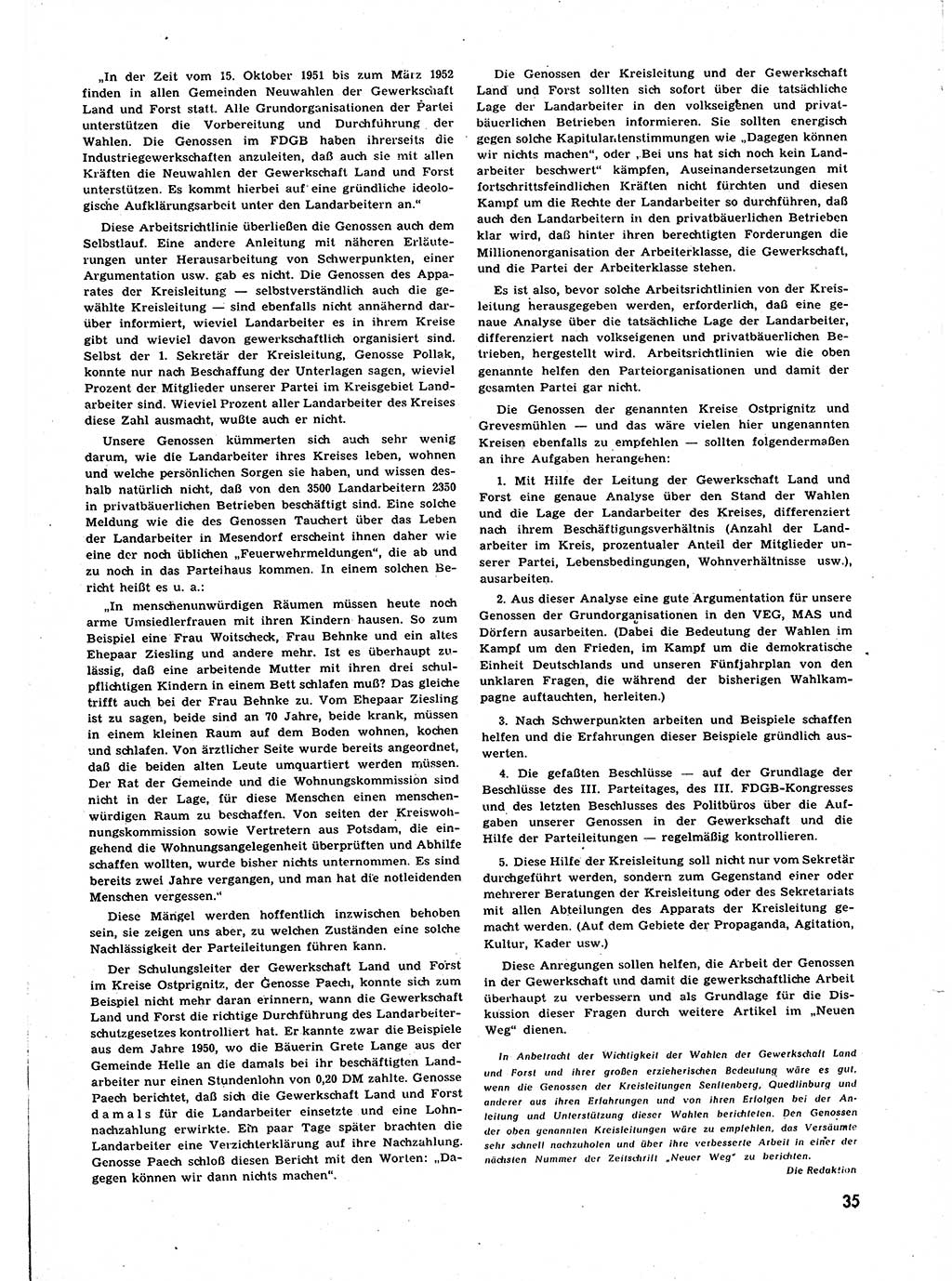 Neuer Weg (NW), Halbmonatsschrift für aktuelle Fragen der Arbeiterbewegung [Zentralkomitee (ZK) Sozialistische Einheitspartei Deutschlands (SED)], 7. Jahrgang [Deutsche Demokratische Republik (DDR)] 1952, Heft 1/35 (NW ZK SED DDR 1952, H. 1/35)