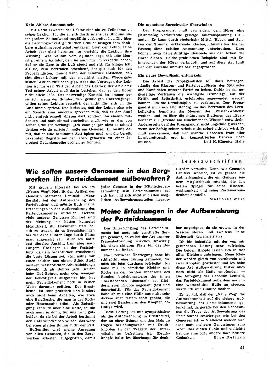 Neuer Weg (NW), Halbmonatsschrift für aktuelle Fragen der Arbeiterbewegung [Zentralkomitee (ZK) Sozialistische Einheitspartei Deutschlands (SED)], 7. Jahrgang [Deutsche Demokratische Republik (DDR)] 1952, Heft 1/41 (NW ZK SED DDR 1952, H. 1/41)