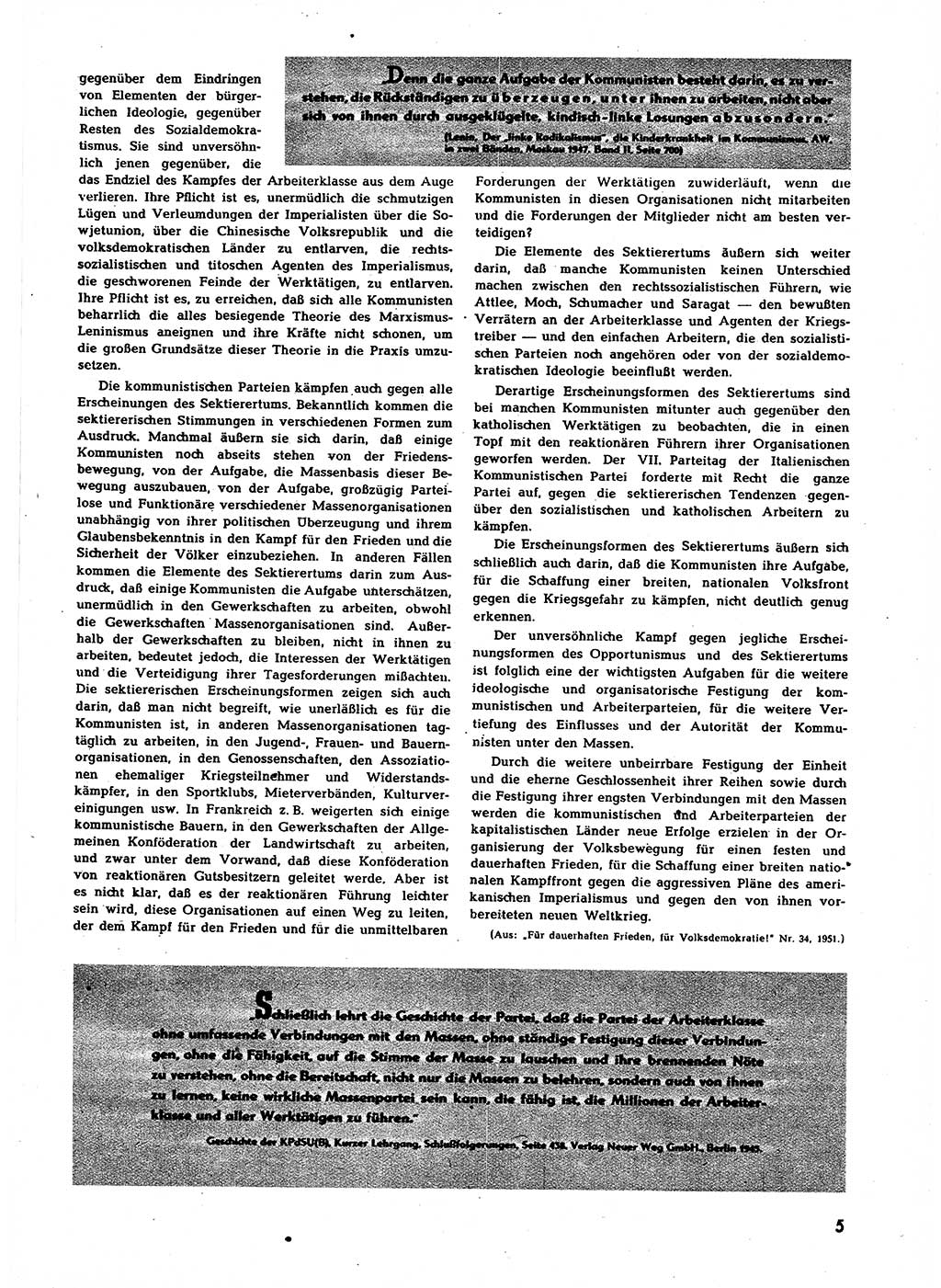 Neuer Weg (NW), Halbmonatsschrift für aktuelle Fragen der Arbeiterbewegung [Zentralkomitee (ZK) Sozialistische Einheitspartei Deutschlands (SED)], 7. Jahrgang [Deutsche Demokratische Republik (DDR)] 1952, Heft 2/5 (NW ZK SED DDR 1952, H. 2/5)