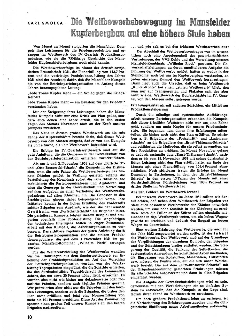 Neuer Weg (NW), Halbmonatsschrift für aktuelle Fragen der Arbeiterbewegung [Zentralkomitee (ZK) Sozialistische Einheitspartei Deutschlands (SED)], 7. Jahrgang [Deutsche Demokratische Republik (DDR)] 1952, Heft 2/10 (NW ZK SED DDR 1952, H. 2/10)