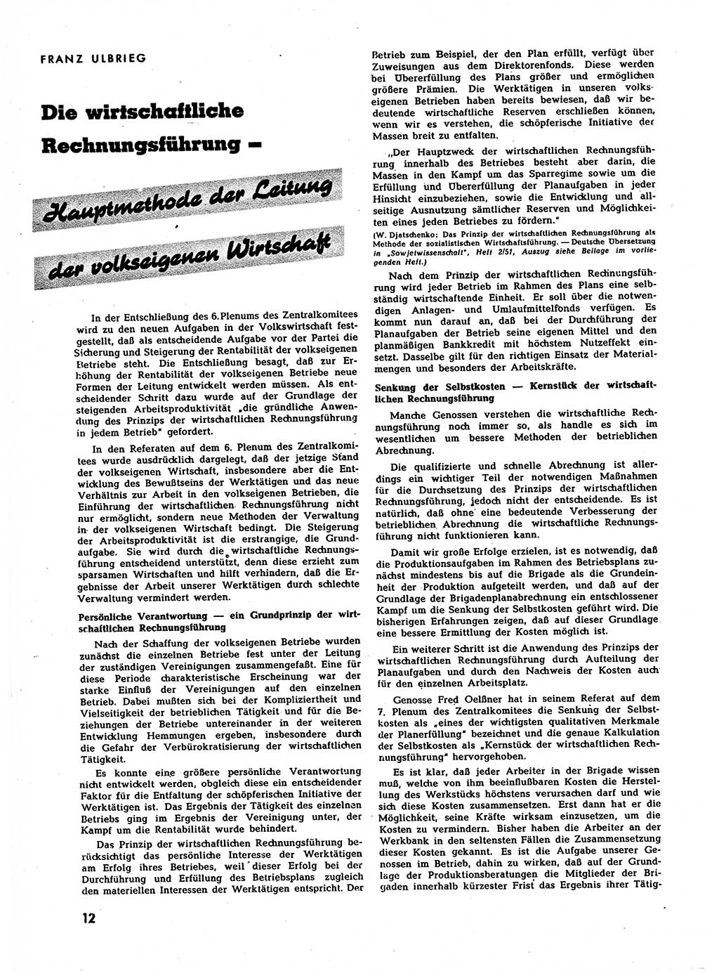 Neuer Weg (NW), Halbmonatsschrift für aktuelle Fragen der Arbeiterbewegung [Zentralkomitee (ZK) Sozialistische Einheitspartei Deutschlands (SED)], 7. Jahrgang [Deutsche Demokratische Republik (DDR)] 1952, Heft 2/12 (NW ZK SED DDR 1952, H. 2/12)