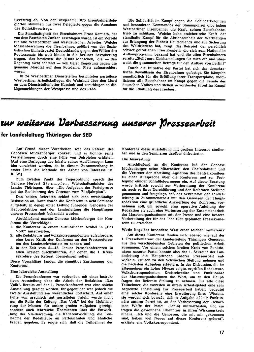 Neuer Weg (NW), Halbmonatsschrift für aktuelle Fragen der Arbeiterbewegung [Zentralkomitee (ZK) Sozialistische Einheitspartei Deutschlands (SED)], 7. Jahrgang [Deutsche Demokratische Republik (DDR)] 1952, Heft 2/17 (NW ZK SED DDR 1952, H. 2/17)