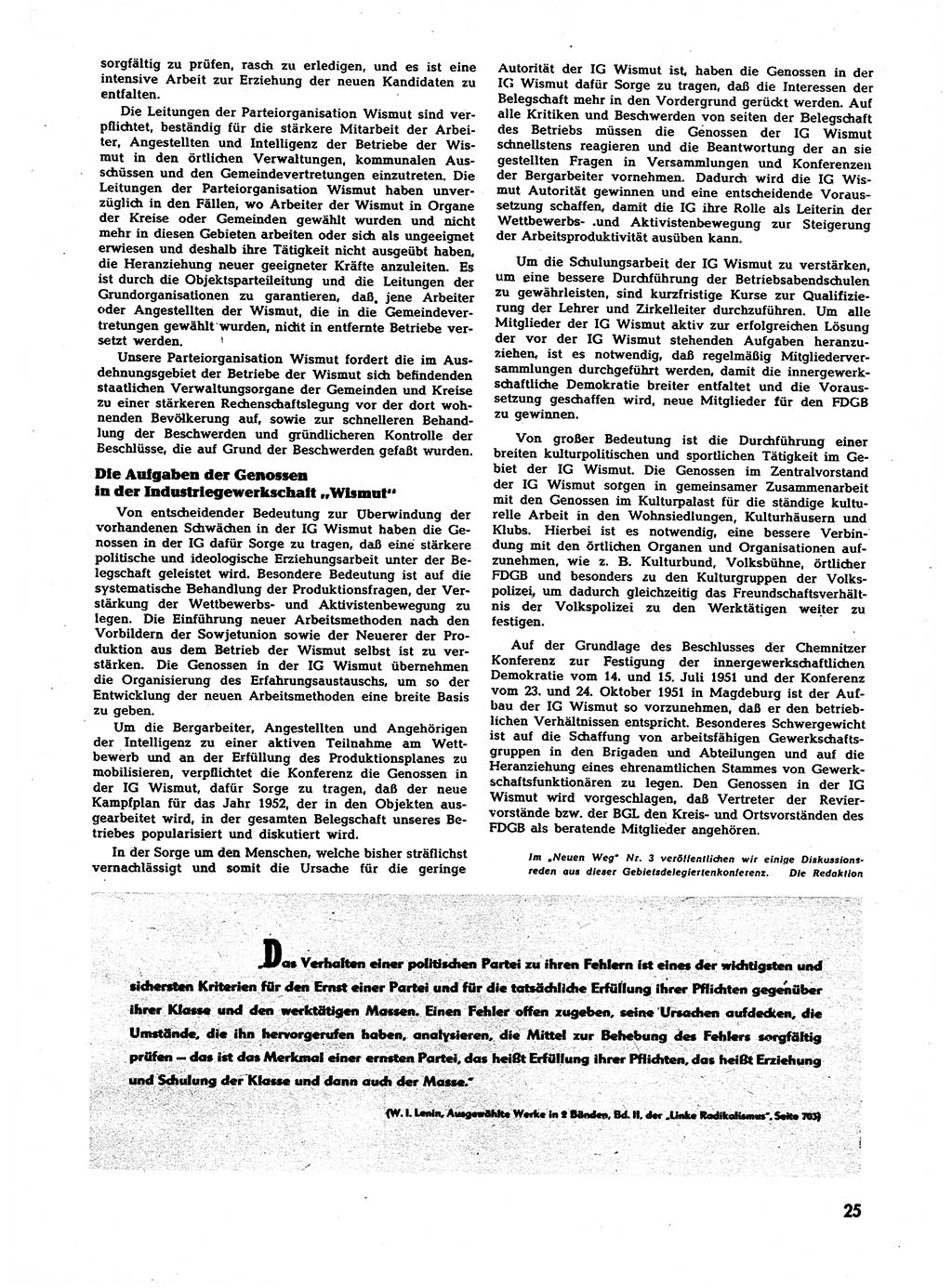 Neuer Weg (NW), Halbmonatsschrift für aktuelle Fragen der Arbeiterbewegung [Zentralkomitee (ZK) Sozialistische Einheitspartei Deutschlands (SED)], 7. Jahrgang [Deutsche Demokratische Republik (DDR)] 1952, Heft 2/25 (NW ZK SED DDR 1952, H. 2/25)