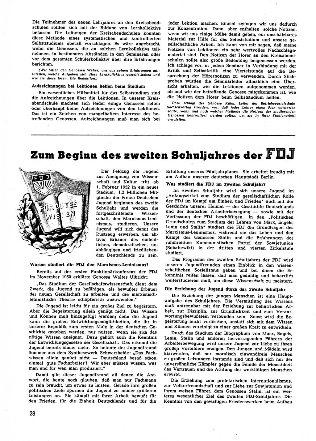 Neuer Weg (NW), Halbmonatsschrift für aktuelle Fragen der Arbeiterbewegung [Zentralkomitee (ZK) Sozialistische Einheitspartei Deutschlands (SED)], 7. Jahrgang [Deutsche Demokratische Republik (DDR)] 1952, Heft 2/28 (NW ZK SED DDR 1952, H. 2/28)