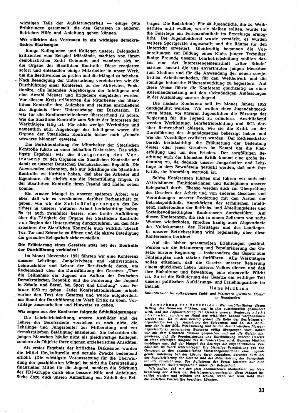Neuer Weg (NW), Halbmonatsschrift für aktuelle Fragen der Arbeiterbewegung [Zentralkomitee (ZK) Sozialistische Einheitspartei Deutschlands (SED)], 7. Jahrgang [Deutsche Demokratische Republik (DDR)] 1952, Heft 2/33 (NW ZK SED DDR 1952, H. 2/33)