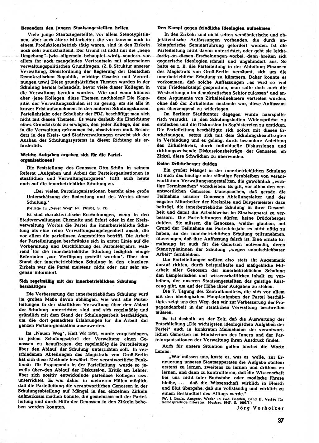 Neuer Weg (NW), Halbmonatsschrift für aktuelle Fragen der Arbeiterbewegung [Zentralkomitee (ZK) Sozialistische Einheitspartei Deutschlands (SED)], 7. Jahrgang [Deutsche Demokratische Republik (DDR)] 1952, Heft 2/37 (NW ZK SED DDR 1952, H. 2/37)
