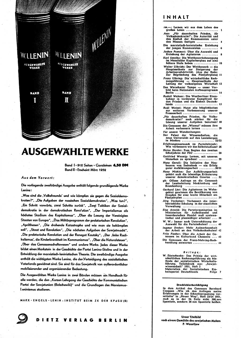 Neuer Weg (NW), Halbmonatsschrift für aktuelle Fragen der Arbeiterbewegung [Zentralkomitee (ZK) Sozialistische Einheitspartei Deutschlands (SED)], 7. Jahrgang [Deutsche Demokratische Republik (DDR)] 1952, Heft 2/45 (NW ZK SED DDR 1952, H. 2/45)