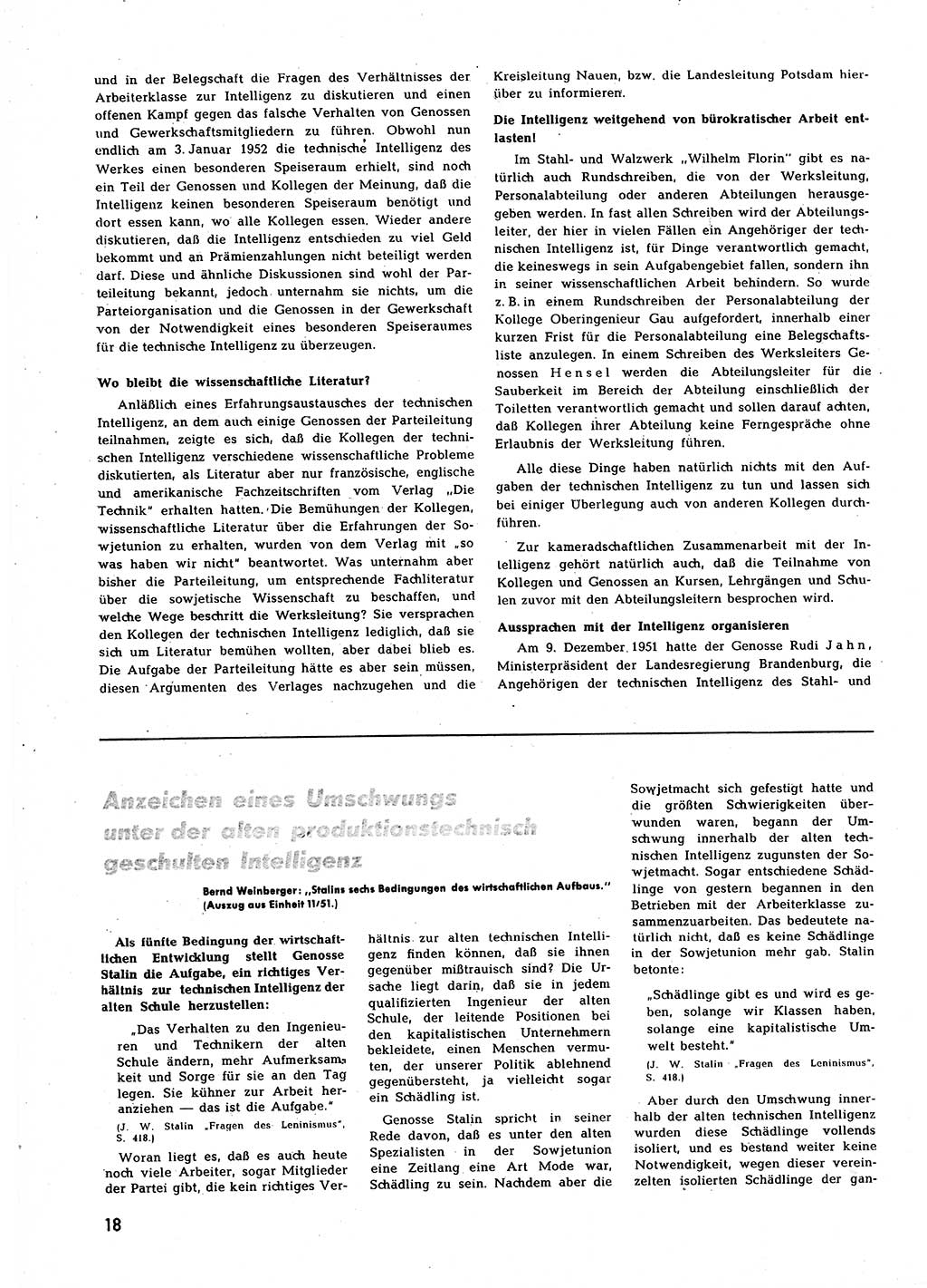 Neuer Weg (NW), Halbmonatsschrift für aktuelle Fragen der Arbeiterbewegung [Zentralkomitee (ZK) Sozialistische Einheitspartei Deutschlands (SED)], 7. Jahrgang [Deutsche Demokratische Republik (DDR)] 1952, Heft 3/18 (NW ZK SED DDR 1952, H. 3/18)