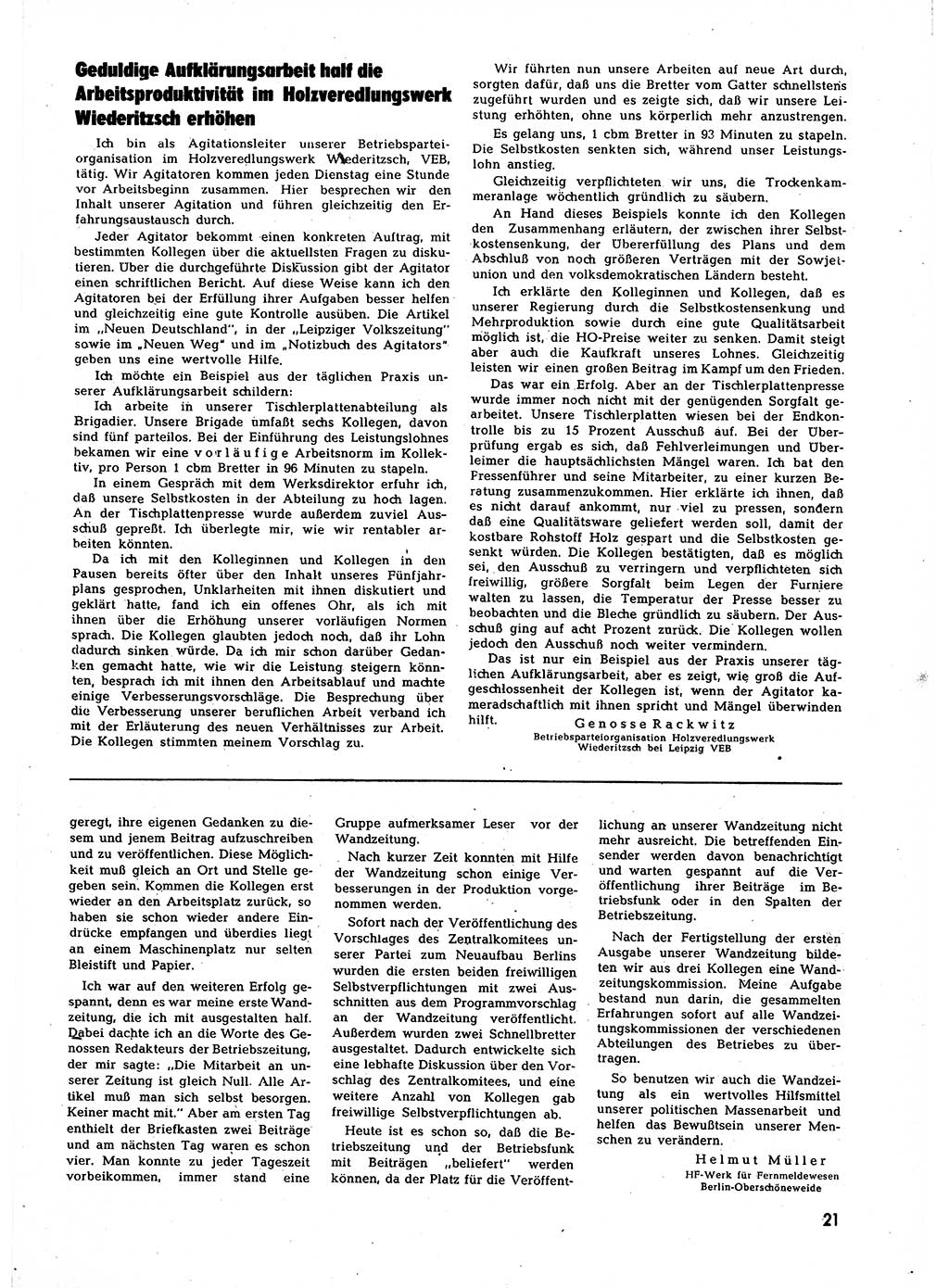 Neuer Weg (NW), Halbmonatsschrift für aktuelle Fragen der Arbeiterbewegung [Zentralkomitee (ZK) Sozialistische Einheitspartei Deutschlands (SED)], 7. Jahrgang [Deutsche Demokratische Republik (DDR)] 1952, Heft 3/21 (NW ZK SED DDR 1952, H. 3/21)