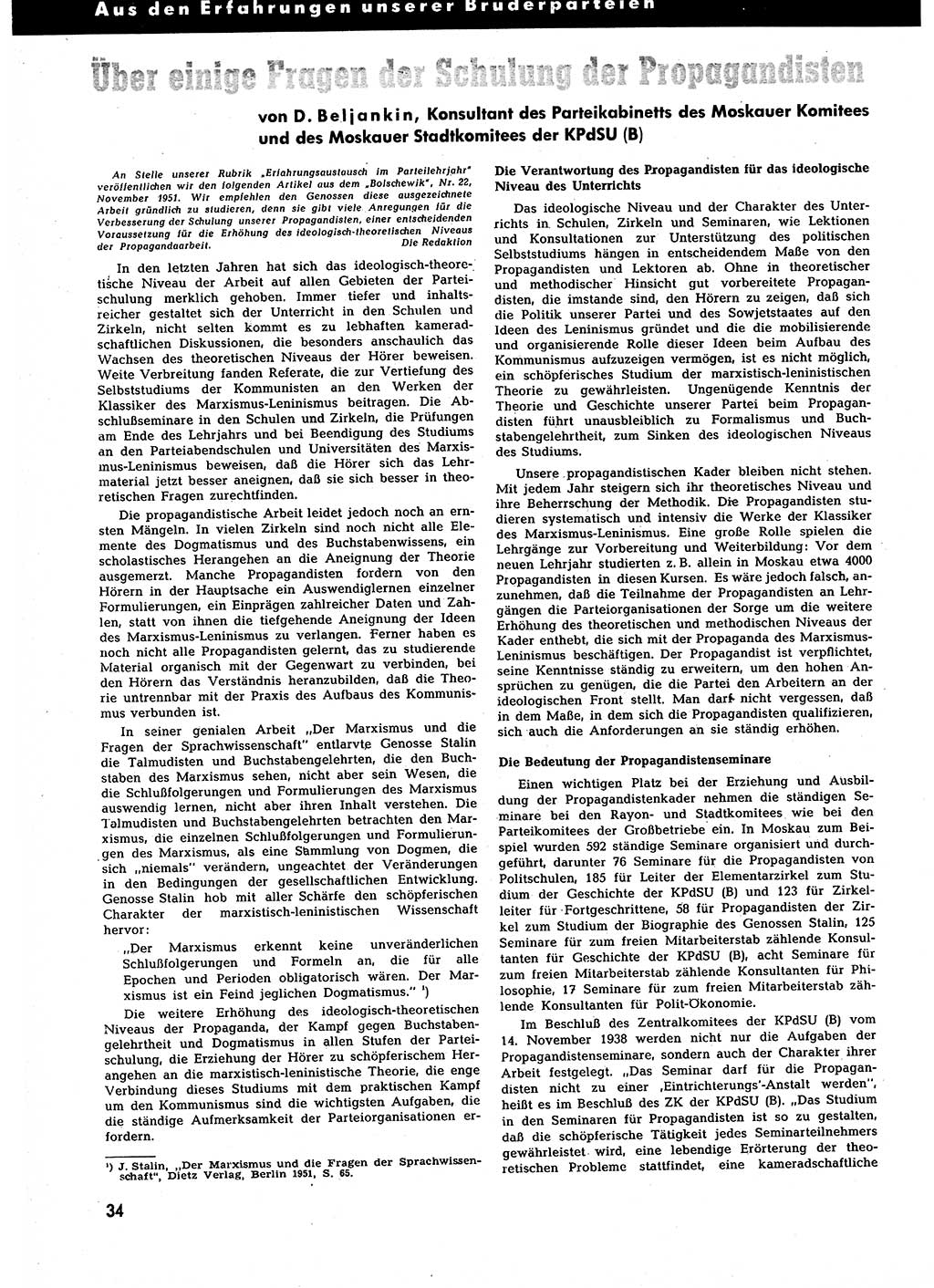 Neuer Weg (NW), Halbmonatsschrift für aktuelle Fragen der Arbeiterbewegung [Zentralkomitee (ZK) Sozialistische Einheitspartei Deutschlands (SED)], 7. Jahrgang [Deutsche Demokratische Republik (DDR)] 1952, Heft 3/34 (NW ZK SED DDR 1952, H. 3/34)
