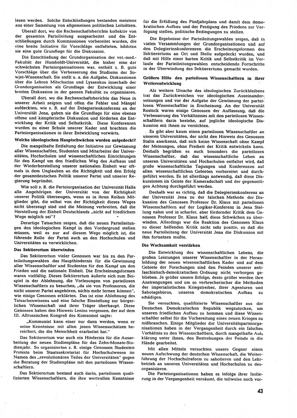 Neuer Weg (NW), Halbmonatsschrift für aktuelle Fragen der Arbeiterbewegung [Zentralkomitee (ZK) Sozialistische Einheitspartei Deutschlands (SED)], 7. Jahrgang [Deutsche Demokratische Republik (DDR)] 1952, Heft 3/43 (NW ZK SED DDR 1952, H. 3/43)