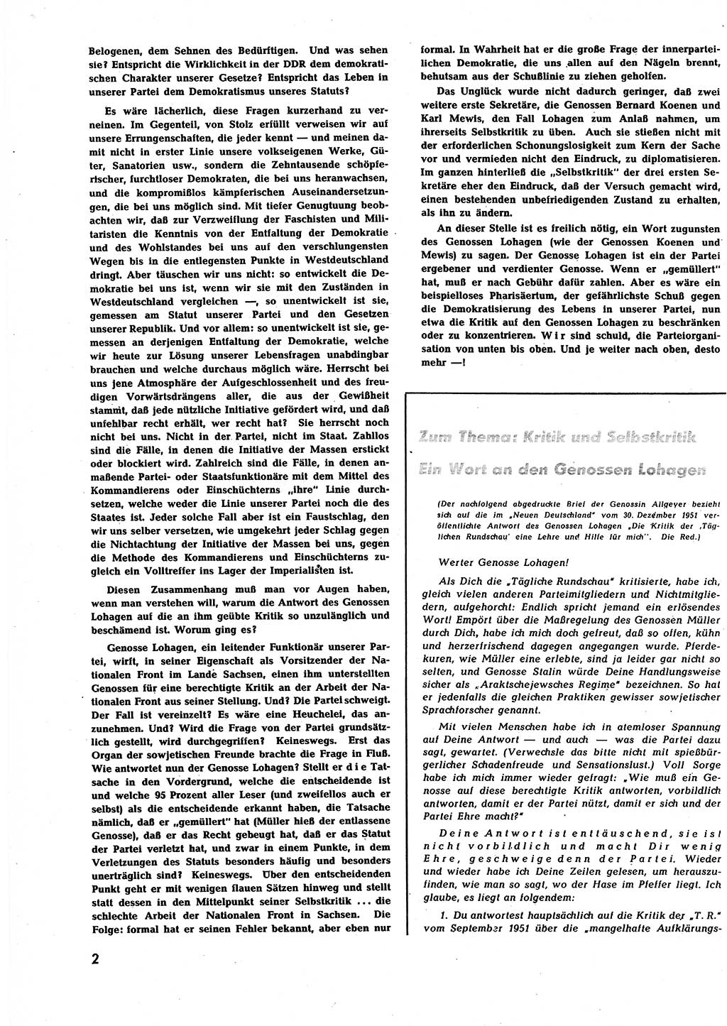 Neuer Weg (NW), Halbmonatsschrift für aktuelle Fragen der Arbeiterbewegung [Zentralkomitee (ZK) Sozialistische Einheitspartei Deutschlands (SED)], 7. Jahrgang [Deutsche Demokratische Republik (DDR)] 1952, Heft 4/2 (NW ZK SED DDR 1952, H. 4/2)