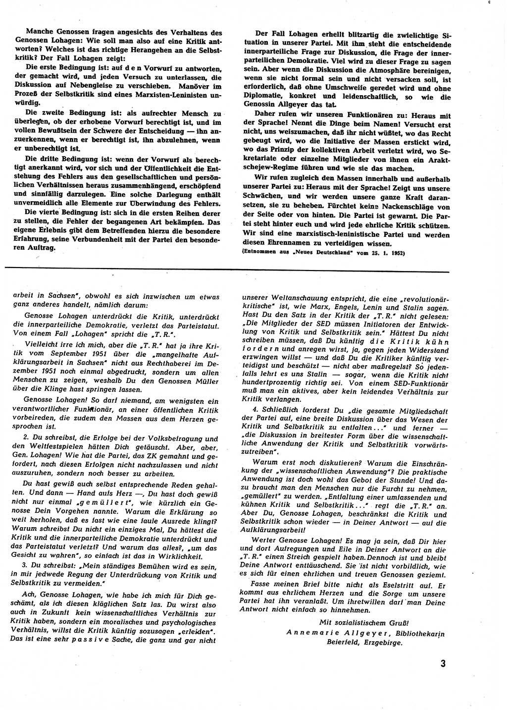 Neuer Weg (NW), Halbmonatsschrift für aktuelle Fragen der Arbeiterbewegung [Zentralkomitee (ZK) Sozialistische Einheitspartei Deutschlands (SED)], 7. Jahrgang [Deutsche Demokratische Republik (DDR)] 1952, Heft 4/3 (NW ZK SED DDR 1952, H. 4/3)
