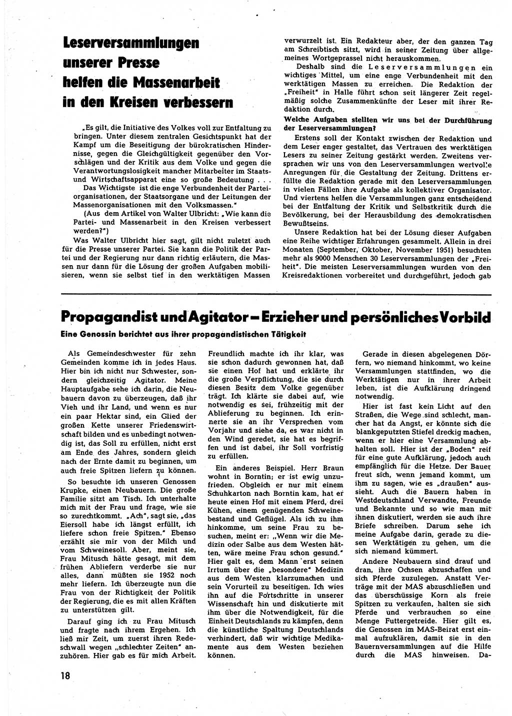 Neuer Weg (NW), Halbmonatsschrift für aktuelle Fragen der Arbeiterbewegung [Zentralkomitee (ZK) Sozialistische Einheitspartei Deutschlands (SED)], 7. Jahrgang [Deutsche Demokratische Republik (DDR)] 1952, Heft 4/18 (NW ZK SED DDR 1952, H. 4/18)