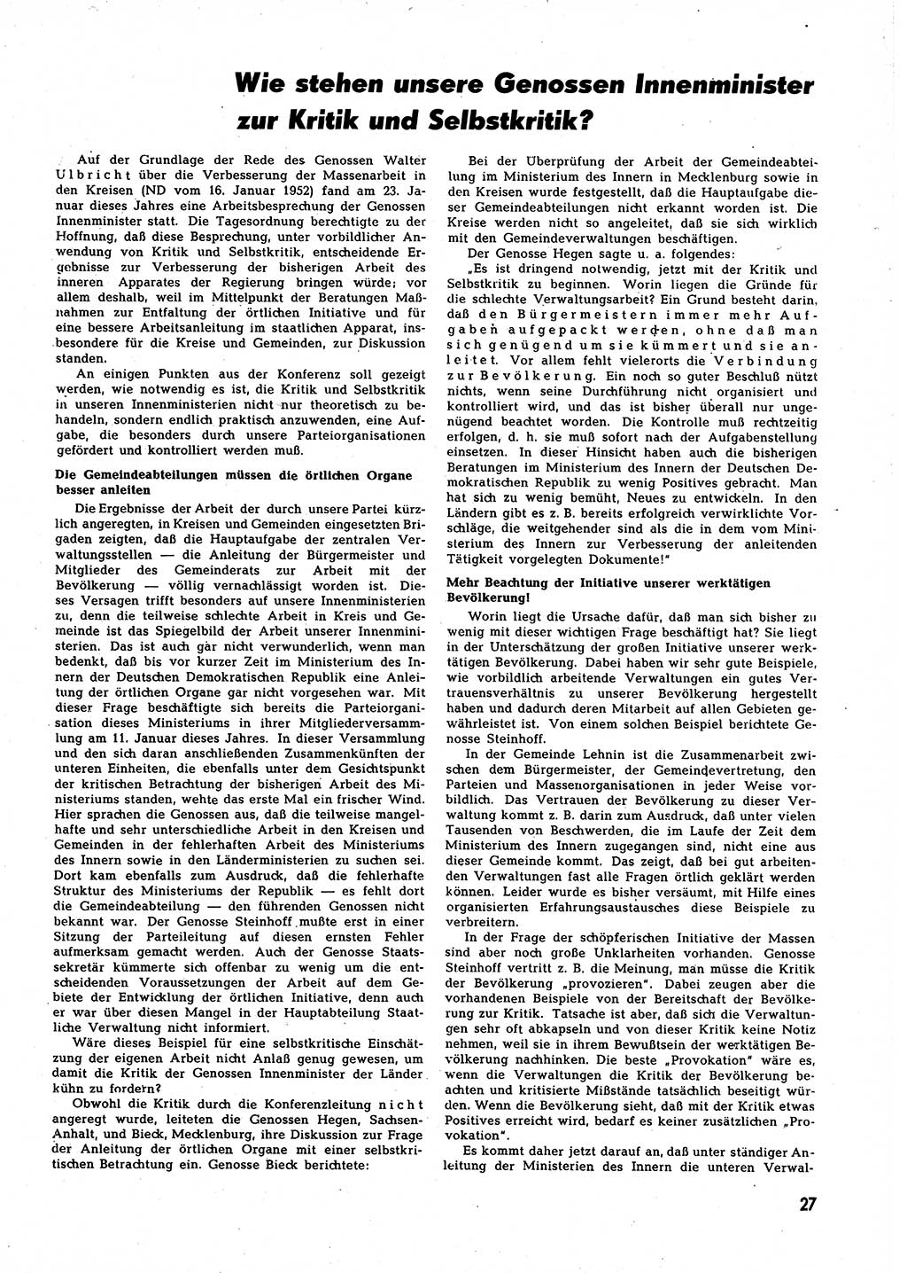 Neuer Weg (NW), Halbmonatsschrift für aktuelle Fragen der Arbeiterbewegung [Zentralkomitee (ZK) Sozialistische Einheitspartei Deutschlands (SED)], 7. Jahrgang [Deutsche Demokratische Republik (DDR)] 1952, Heft 4/27 (NW ZK SED DDR 1952, H. 4/27)