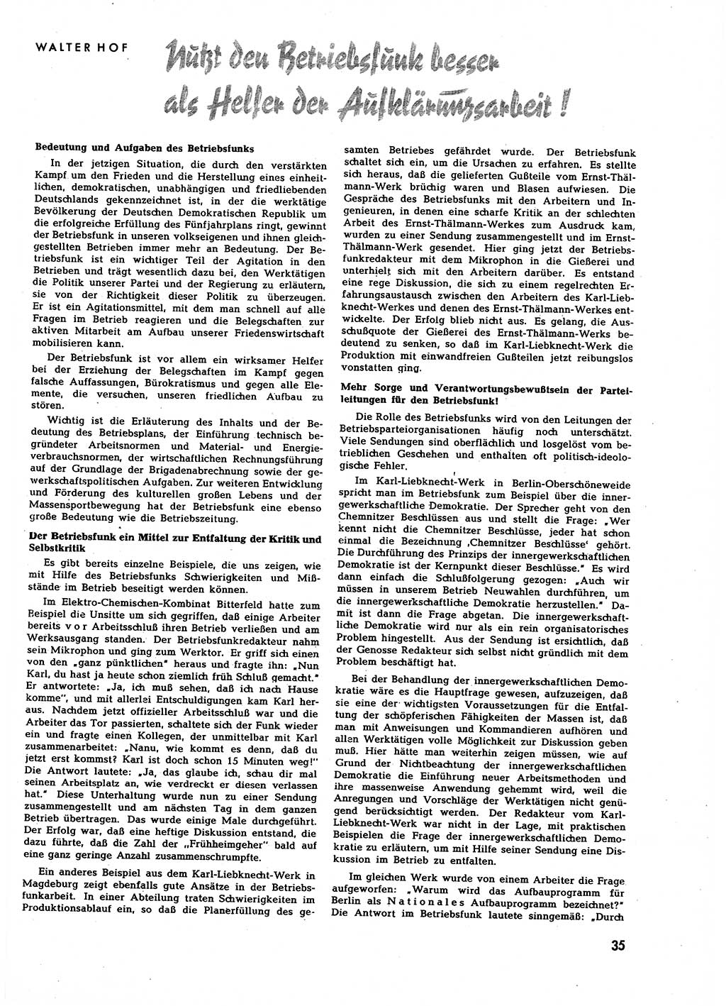 Neuer Weg (NW), Halbmonatsschrift für aktuelle Fragen der Arbeiterbewegung [Zentralkomitee (ZK) Sozialistische Einheitspartei Deutschlands (SED)], 7. Jahrgang [Deutsche Demokratische Republik (DDR)] 1952, Heft 4/35 (NW ZK SED DDR 1952, H. 4/35)