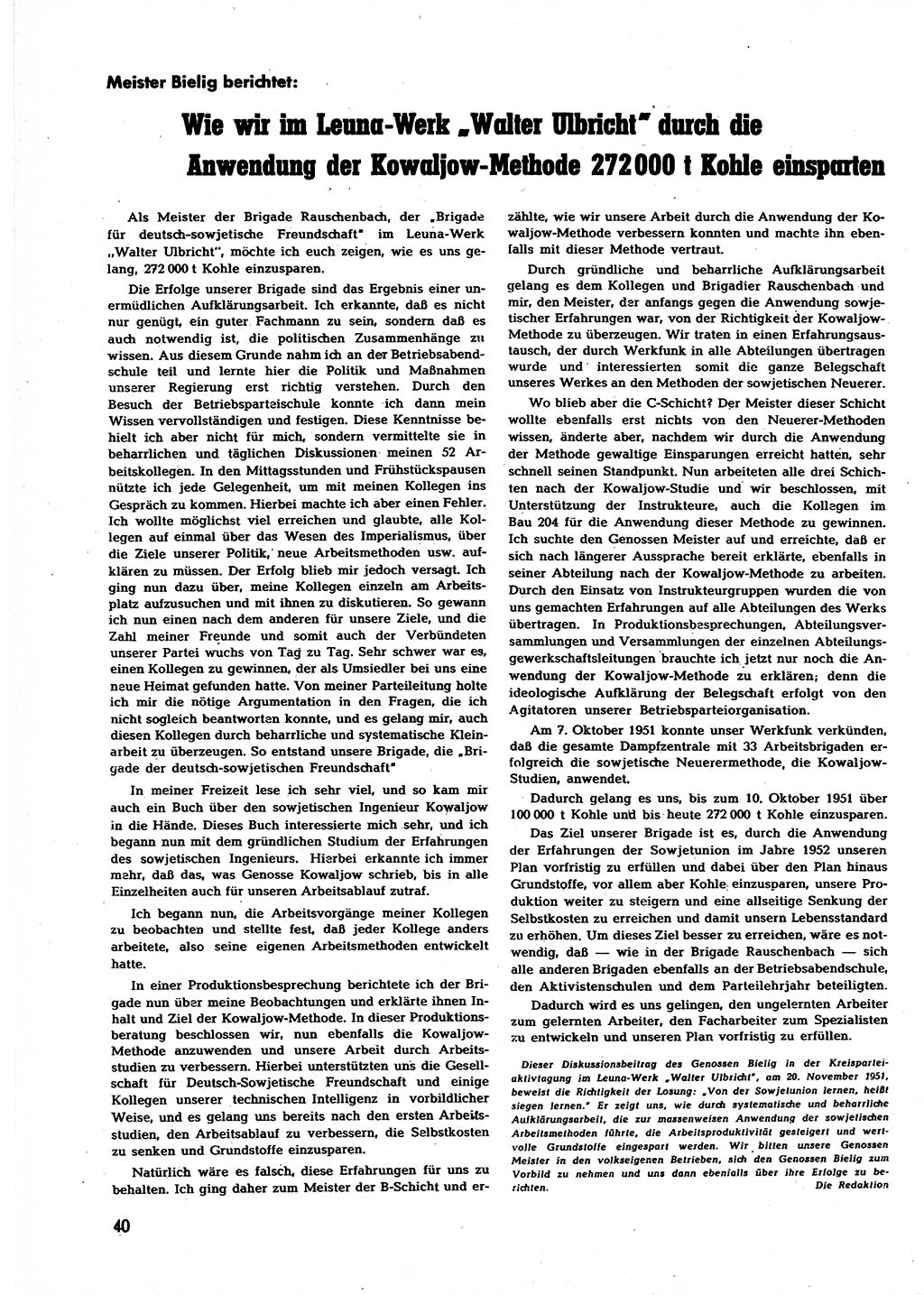 Neuer Weg (NW), Halbmonatsschrift für aktuelle Fragen der Arbeiterbewegung [Zentralkomitee (ZK) Sozialistische Einheitspartei Deutschlands (SED)], 7. Jahrgang [Deutsche Demokratische Republik (DDR)] 1952, Heft 4/40 (NW ZK SED DDR 1952, H. 4/40)