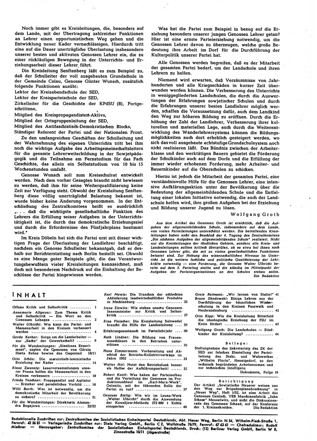 Neuer Weg (NW), Halbmonatsschrift für aktuelle Fragen der Arbeiterbewegung [Zentralkomitee (ZK) Sozialistische Einheitspartei Deutschlands (SED)], 7. Jahrgang [Deutsche Demokratische Republik (DDR)] 1952, Heft 4/45 (NW ZK SED DDR 1952, H. 4/45)