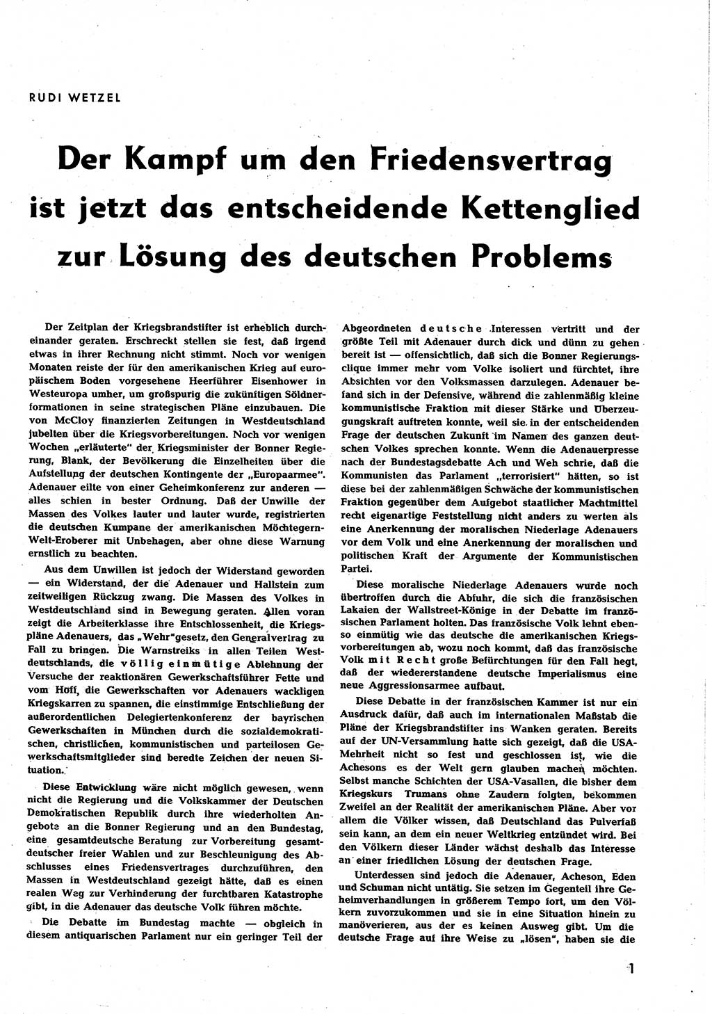 Neuer Weg (NW), Halbmonatsschrift für aktuelle Fragen der Arbeiterbewegung [Zentralkomitee (ZK) Sozialistische Einheitspartei Deutschlands (SED)], 7. Jahrgang [Deutsche Demokratische Republik (DDR)] 1952, Heft 5/1 (NW ZK SED DDR 1952, H. 5/1)