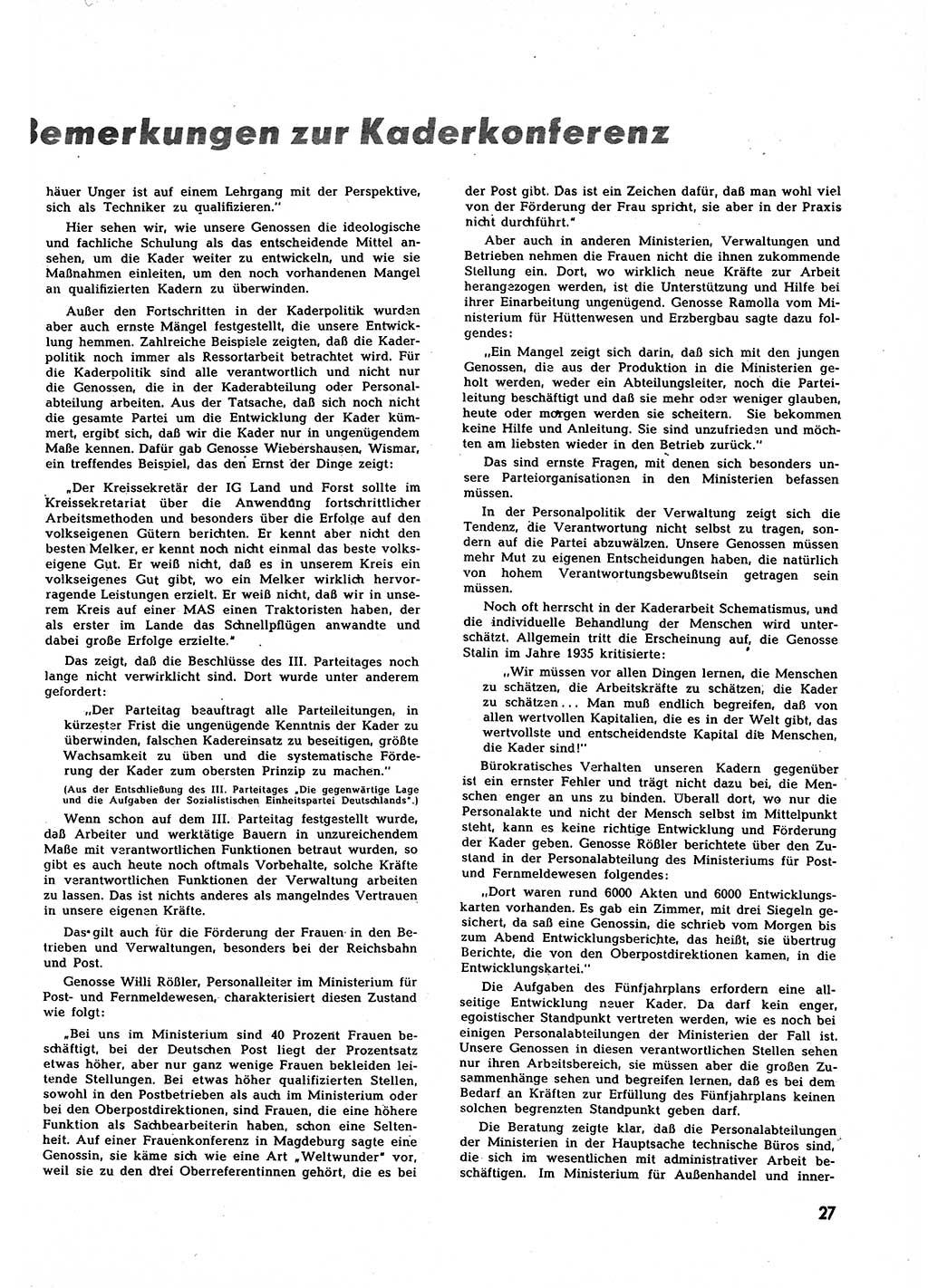 Neuer Weg (NW), Halbmonatsschrift für aktuelle Fragen der Arbeiterbewegung [Zentralkomitee (ZK) Sozialistische Einheitspartei Deutschlands (SED)], 7. Jahrgang [Deutsche Demokratische Republik (DDR)] 1952, Heft 5/27 (NW ZK SED DDR 1952, H. 5/27)