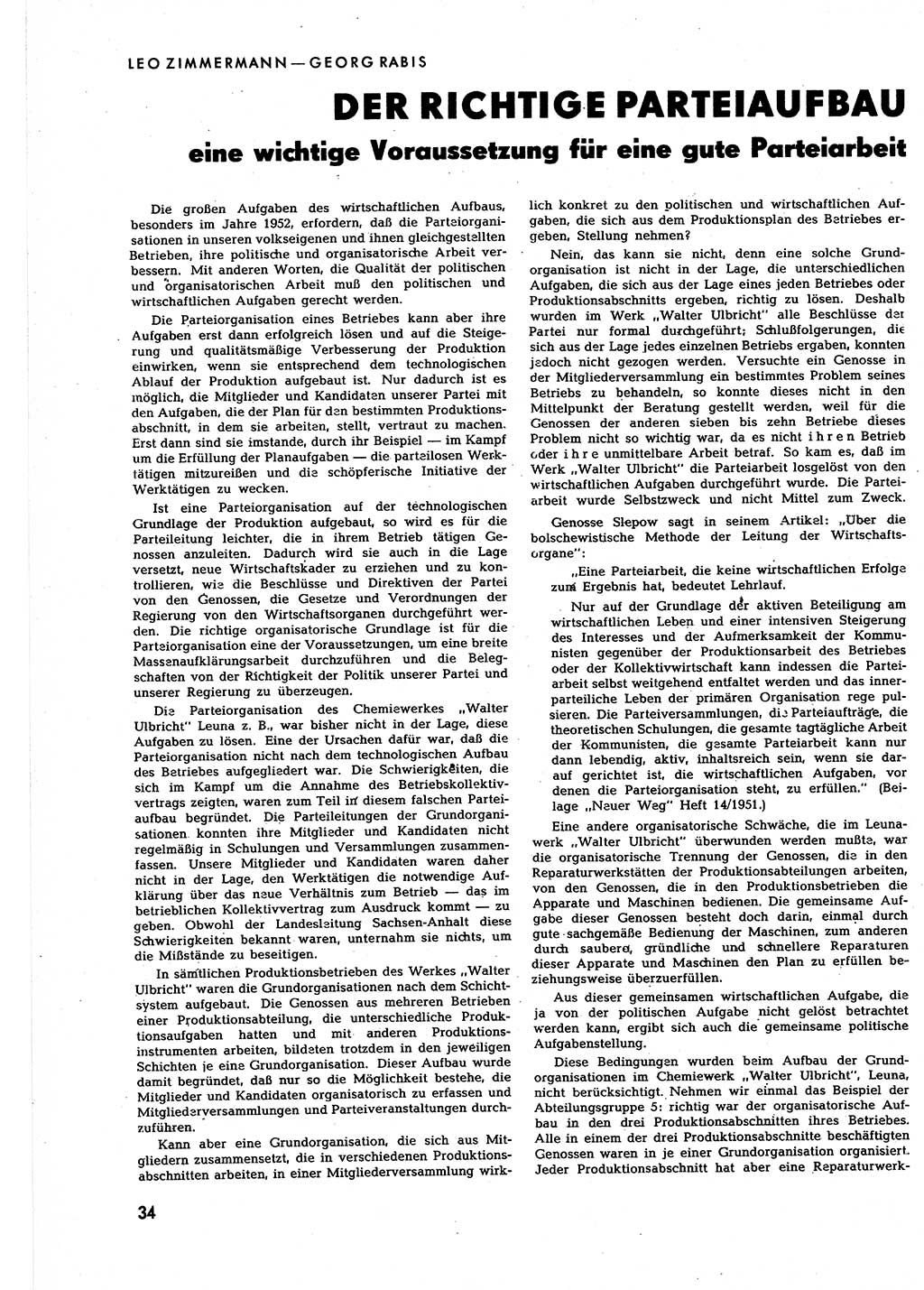 Neuer Weg (NW), Halbmonatsschrift für aktuelle Fragen der Arbeiterbewegung [Zentralkomitee (ZK) Sozialistische Einheitspartei Deutschlands (SED)], 7. Jahrgang [Deutsche Demokratische Republik (DDR)] 1952, Heft 5/34 (NW ZK SED DDR 1952, H. 5/34)