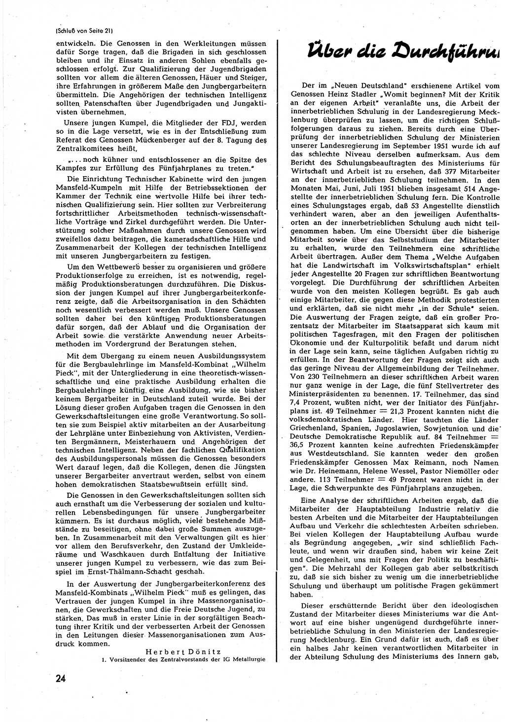 Neuer Weg (NW), Halbmonatsschrift für aktuelle Fragen der Arbeiterbewegung [Zentralkomitee (ZK) Sozialistische Einheitspartei Deutschlands (SED)], 7. Jahrgang [Deutsche Demokratische Republik (DDR)] 1952, Heft 7/24 (NW ZK SED DDR 1952, H. 7/24)