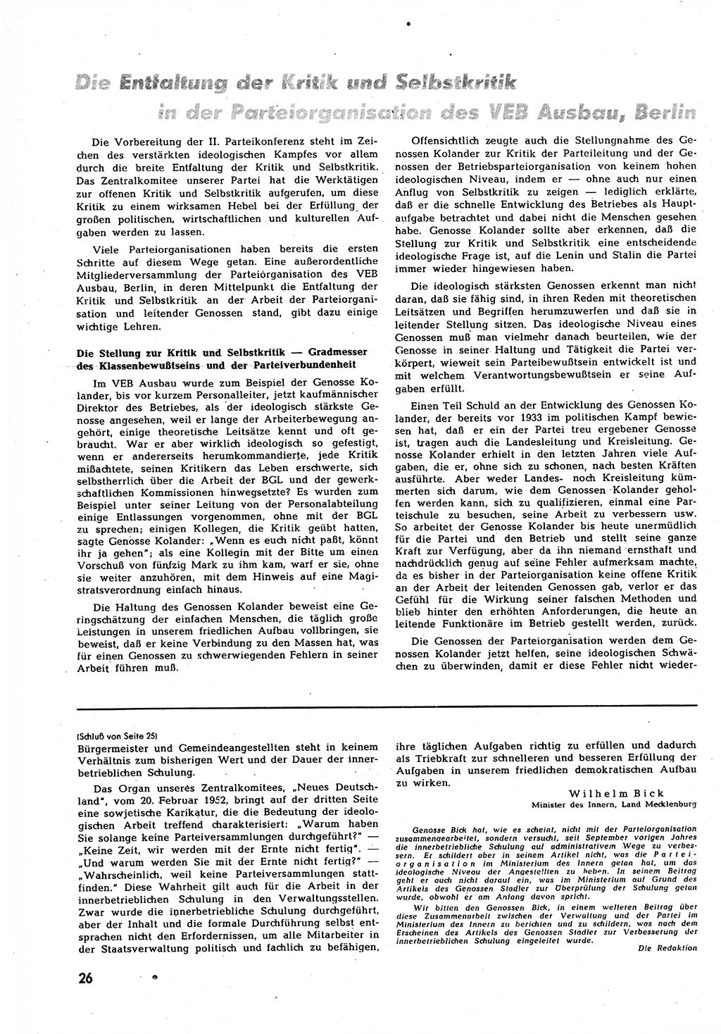 Neuer Weg (NW), Halbmonatsschrift für aktuelle Fragen der Arbeiterbewegung [Zentralkomitee (ZK) Sozialistische Einheitspartei Deutschlands (SED)], 7. Jahrgang [Deutsche Demokratische Republik (DDR)] 1952, Heft 7/26 (NW ZK SED DDR 1952, H. 7/26)