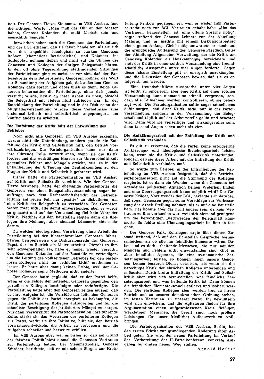 Neuer Weg (NW), Halbmonatsschrift für aktuelle Fragen der Arbeiterbewegung [Zentralkomitee (ZK) Sozialistische Einheitspartei Deutschlands (SED)], 7. Jahrgang [Deutsche Demokratische Republik (DDR)] 1952, Heft 7/27 (NW ZK SED DDR 1952, H. 7/27)