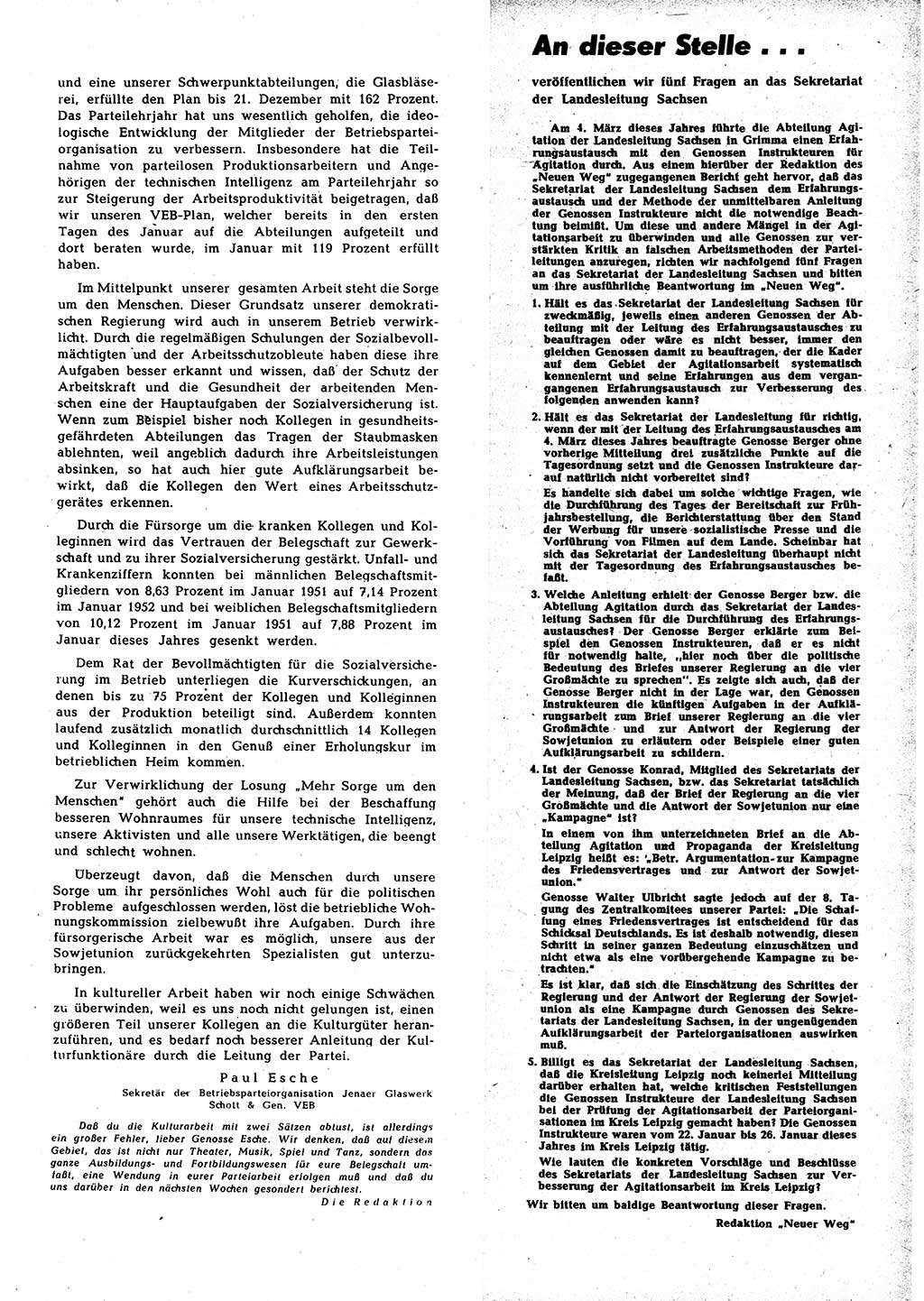 Neuer Weg (NW), Halbmonatsschrift für aktuelle Fragen der Arbeiterbewegung [Zentralkomitee (ZK) Sozialistische Einheitspartei Deutschlands (SED)], 7. Jahrgang [Deutsche Demokratische Republik (DDR)] 1952, Heft 7/31 (NW ZK SED DDR 1952, H. 7/31)